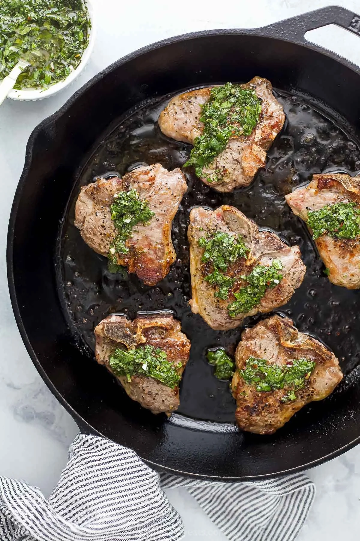 Pan-Seared American Lamb Loin Chops with Chimichurri