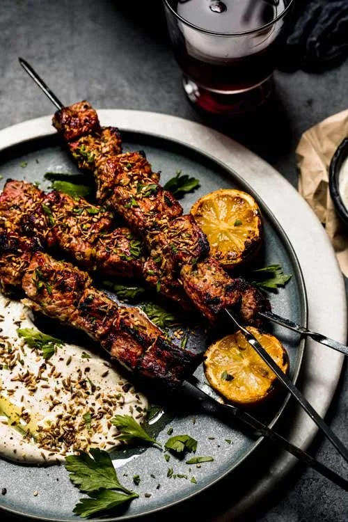 Grilled Lamb Kabobs with Sesame Sauce