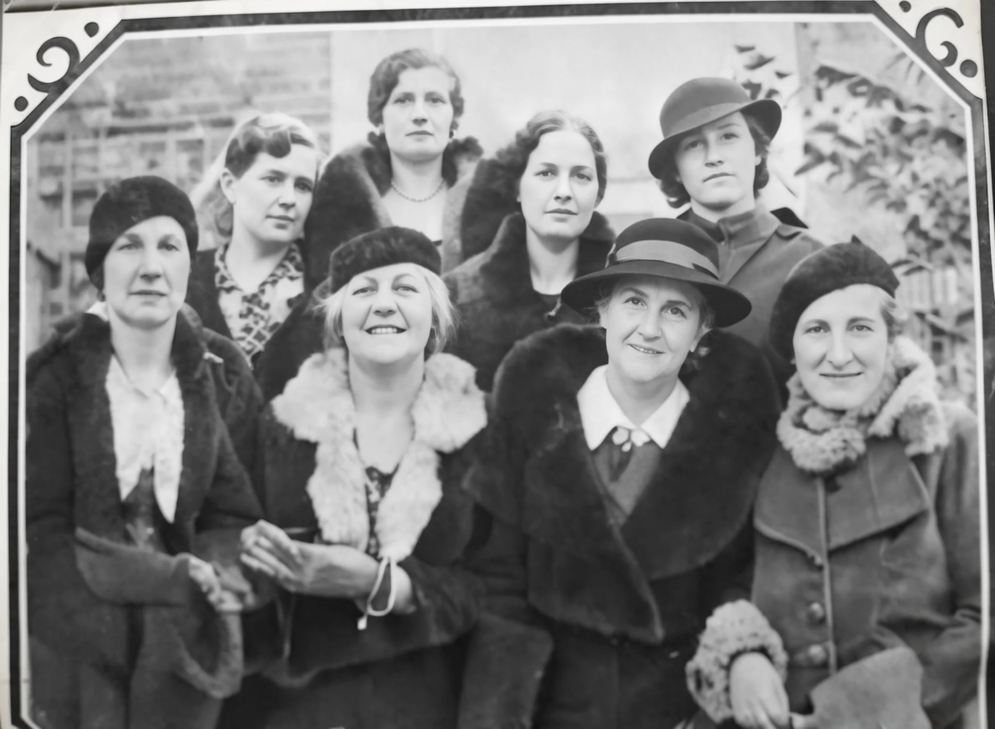 Black and white photo of a group of early GT Women Club members from 1933.