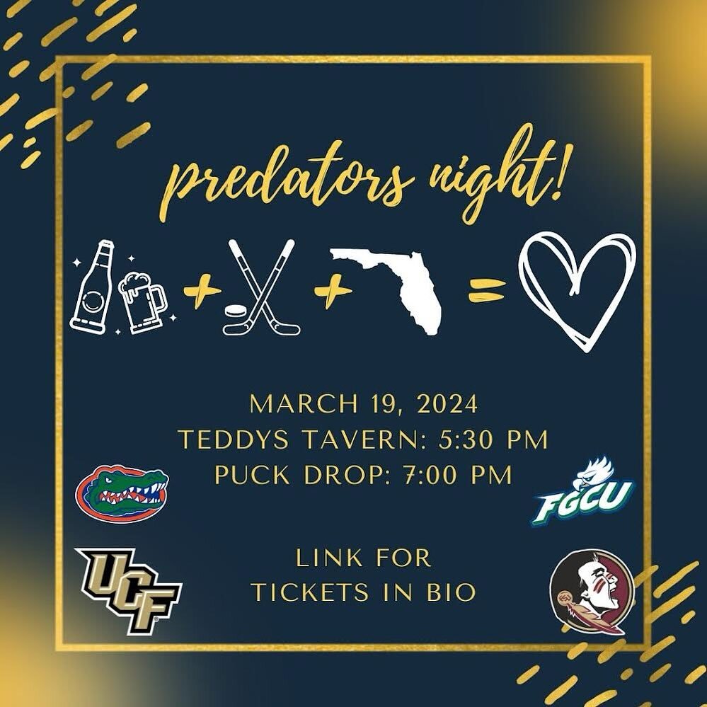 Tomorrow! Join us for a pregame at 5:30pm at @teddystavernnashville and then head over to the Preds game with us. 🏒