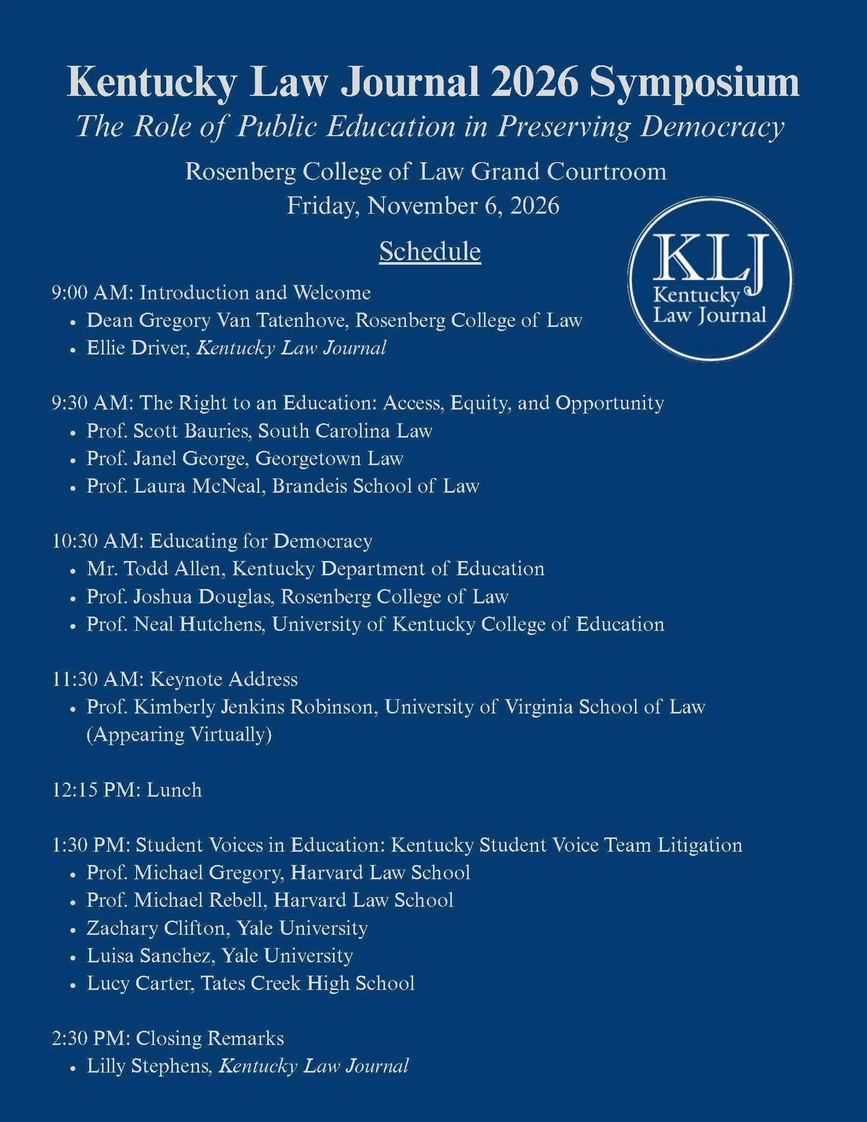2026 KLJ Symposium Schedule