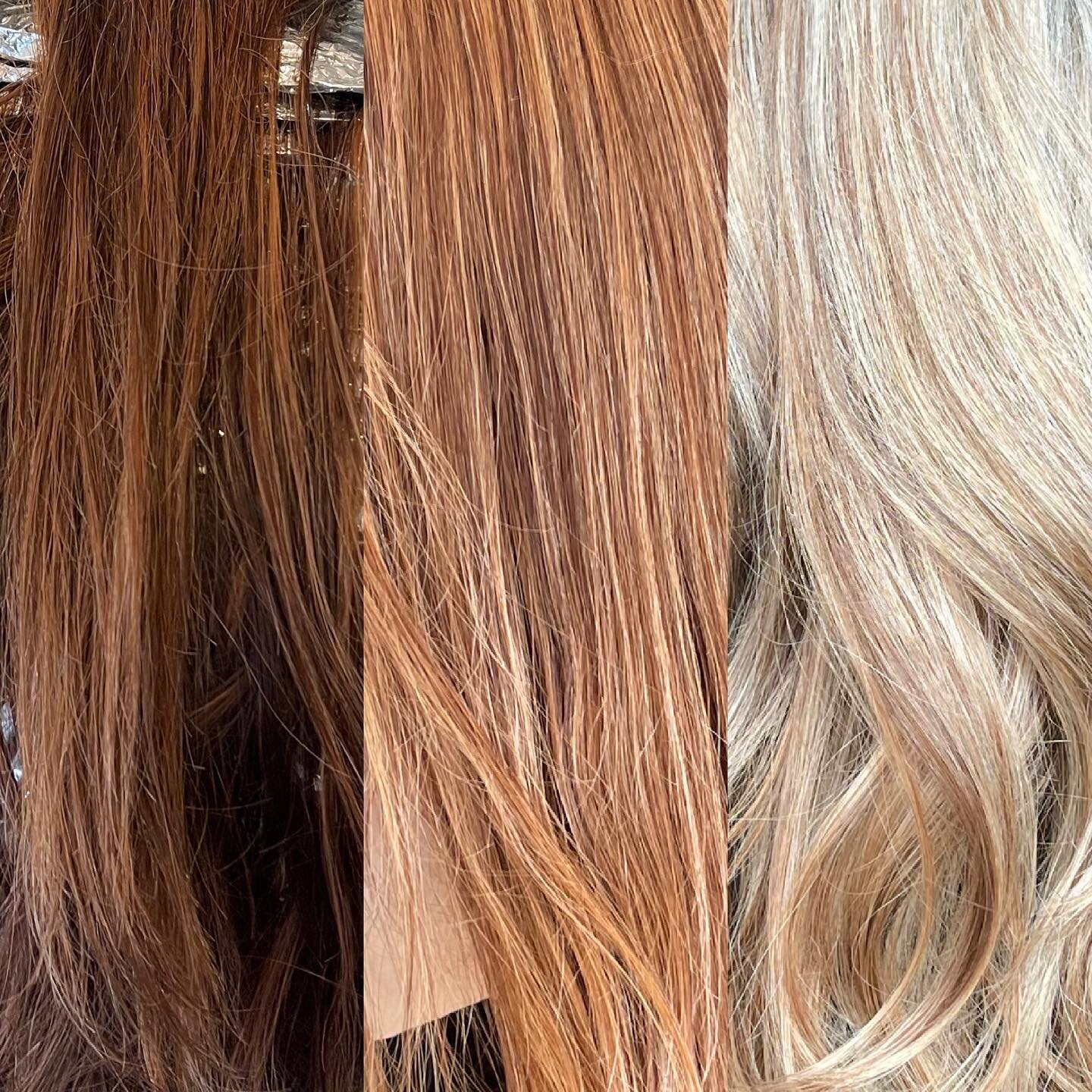 👏🏻 TRUST 👏🏻 THE 👏🏻 PROCESS 👏🏻
.
.
.
Over the course of 3 appointments and upwards to around $450, we took @mrs_stoffels from a faded red to a beautiful, bright blonde! The hair of your dreams is possible but it will take time, patience, maint