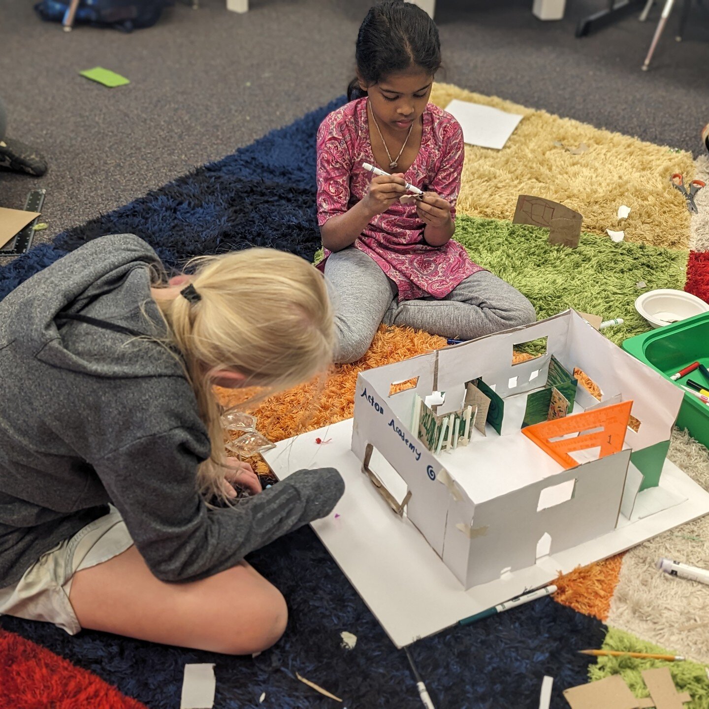 Our Elementary Studio architects are hard at work designing their Dream Acton. They have studying floor plans, elevation designs, and are now building their dream school models. #Creativity #LearningByDoing