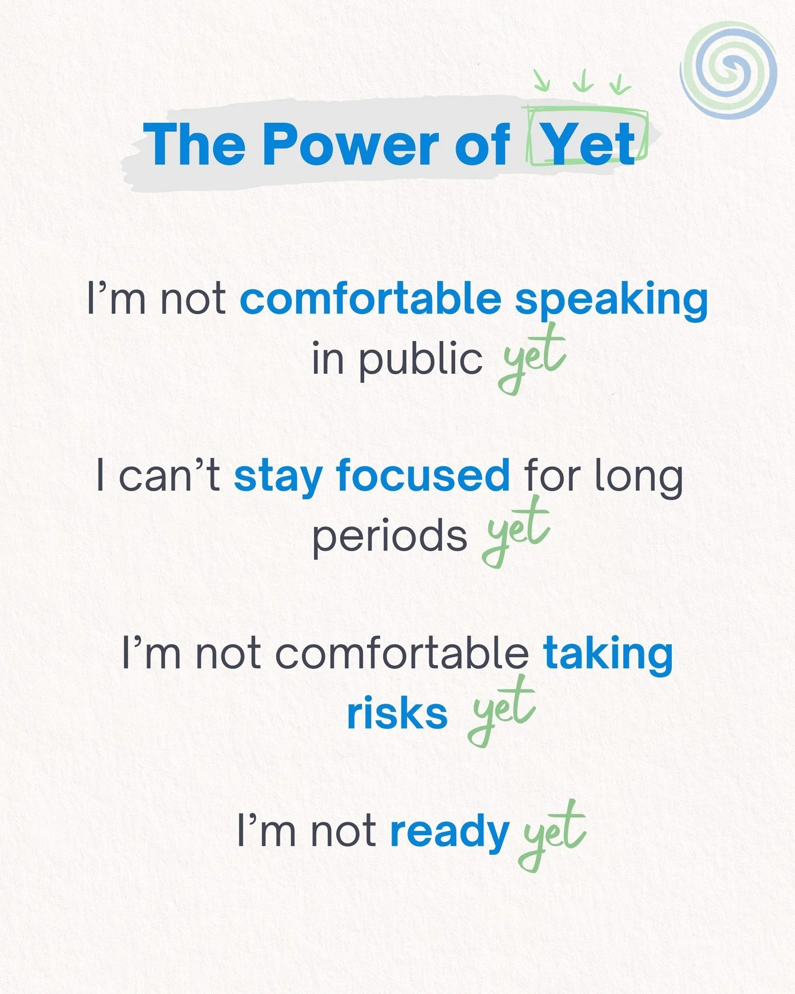 Adding yet changes everything. 🌱 

Growth takes time, patience, and practice

With a growth mindset, every 'not yet' can become 'I can.' 💡

Try adding yet to your own or your child&rsquo;s words. 

It&rsquo;s a simple shift that turns limitations i