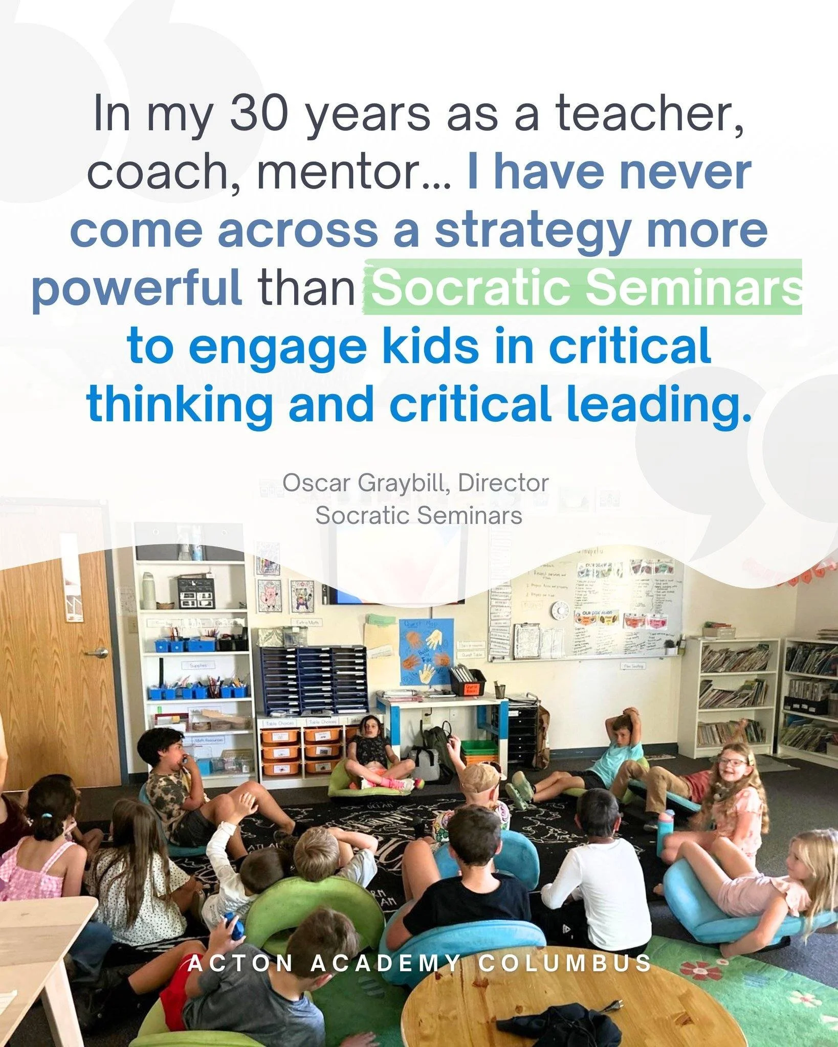 💡 What if children learned to think deeply instead of memorizing answers?

At Acton Academy Columbus, we use Socratic Seminars&mdash;a powerful learning method where learners gather in a circle, ask questions, and discuss ideas together rather than 