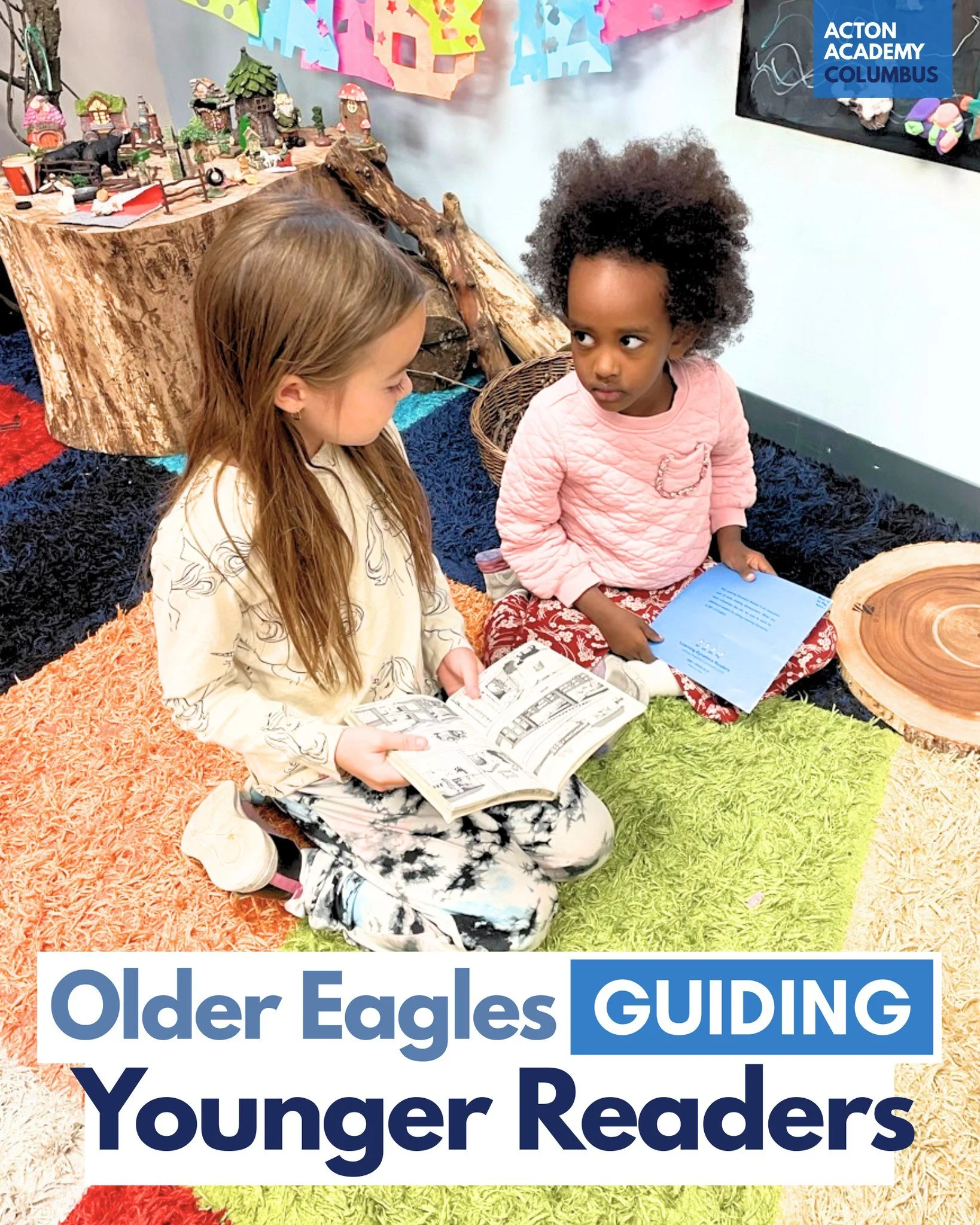 A strong reading culture starts with choice and comfort.

Our learners read books they pick for themselves. 

They read to each other. 
They read together. 

And they read everywhere&hellip; under tables, outside, on the floor, wherever they feel mos