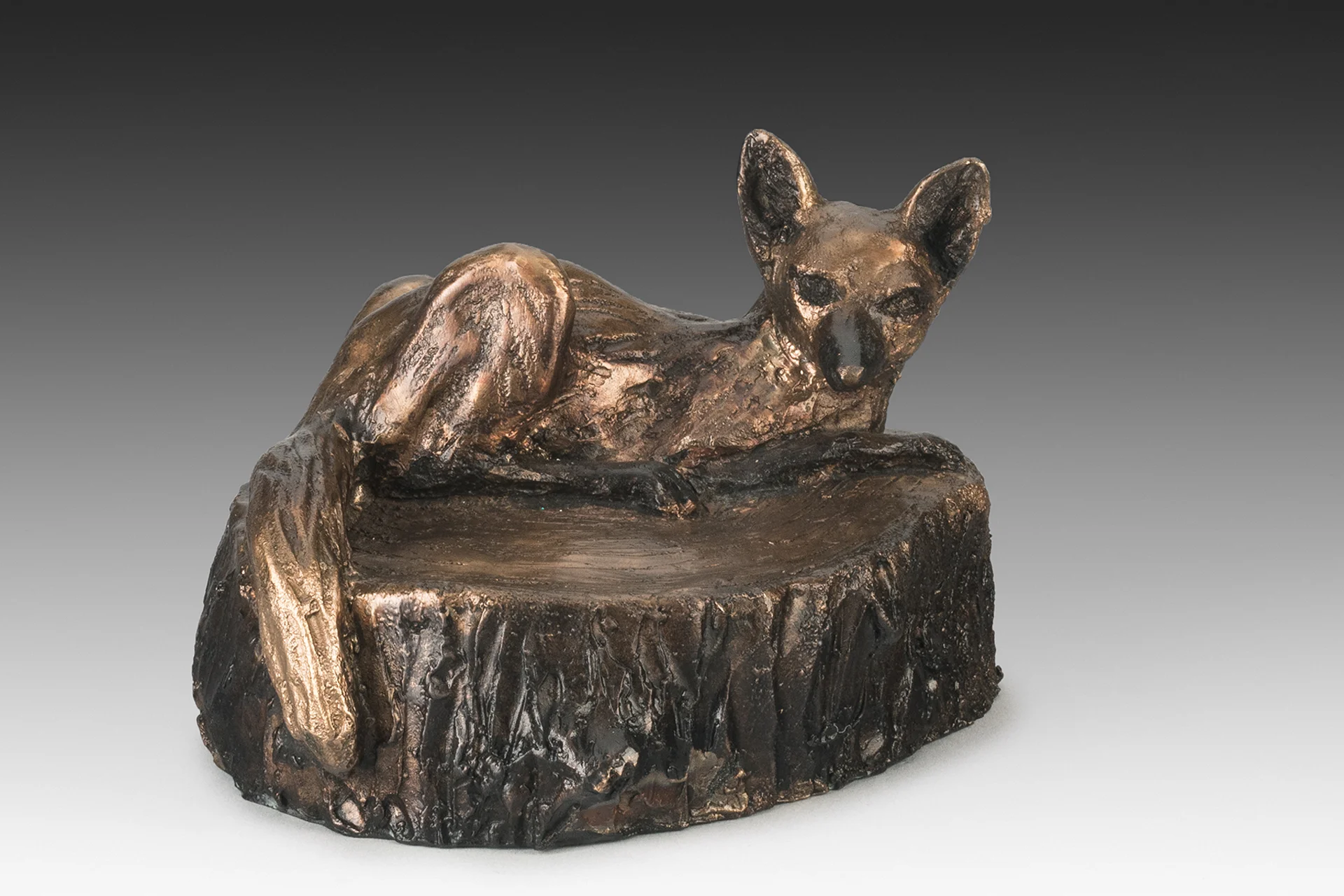 Fox Lying on Stump bronze