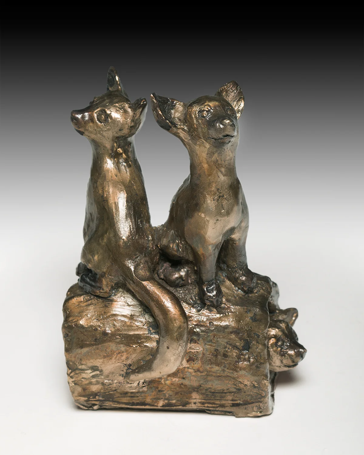 Fox Kits on Log bronze