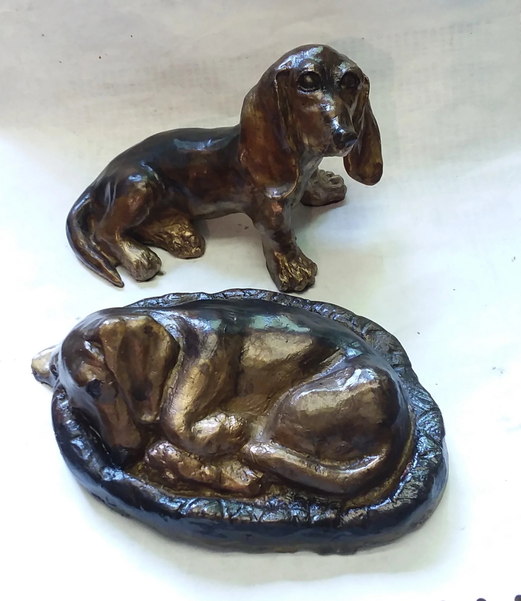 Esther-two Bassett Hound bronzes