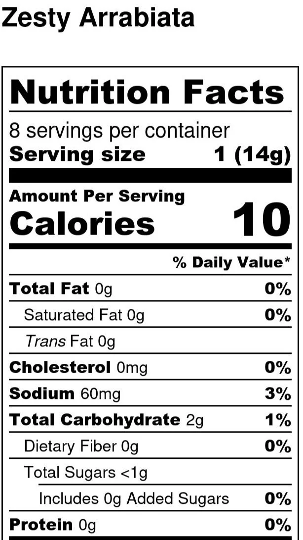 Vegheadsto vegan Arrabiata sauce Nutrition panel