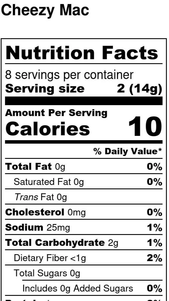 Vegheadsto Vegan cheezy Mac nutritional panel