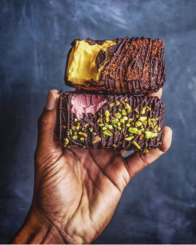 ok So, I thought making Klondike bars would be easy peasy, but I had to coat these a couple times and drizzle them with even more chocolate before they looked this pretty. But. more chocolate for me now though, so...silver lining! The top one: A MANG