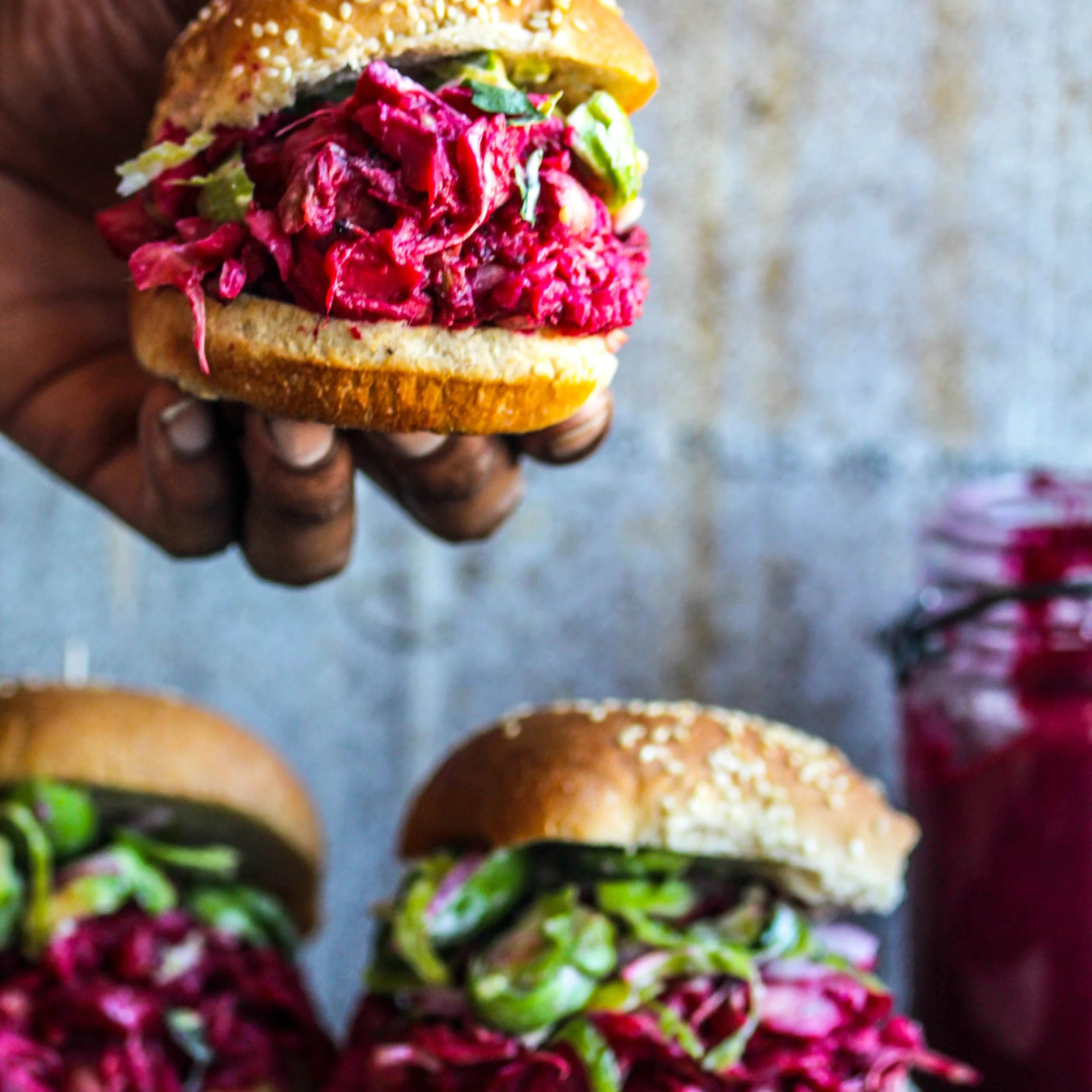 Shredded Jackfruit Sandwiches with a Bourbon Beet BBQ Sauce