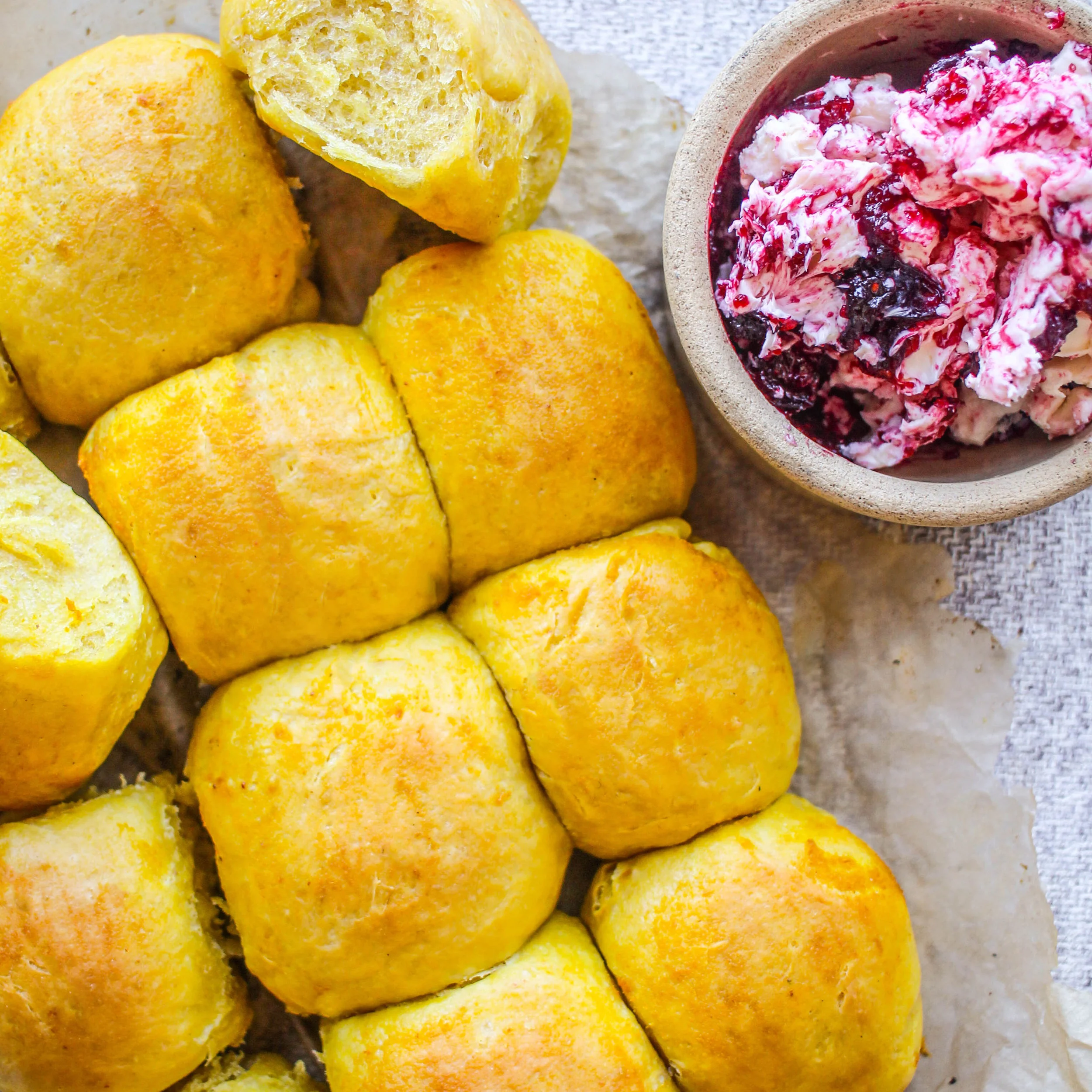 Savory Pumpkin Dinner Rolls with Whipped Cranberry Butter