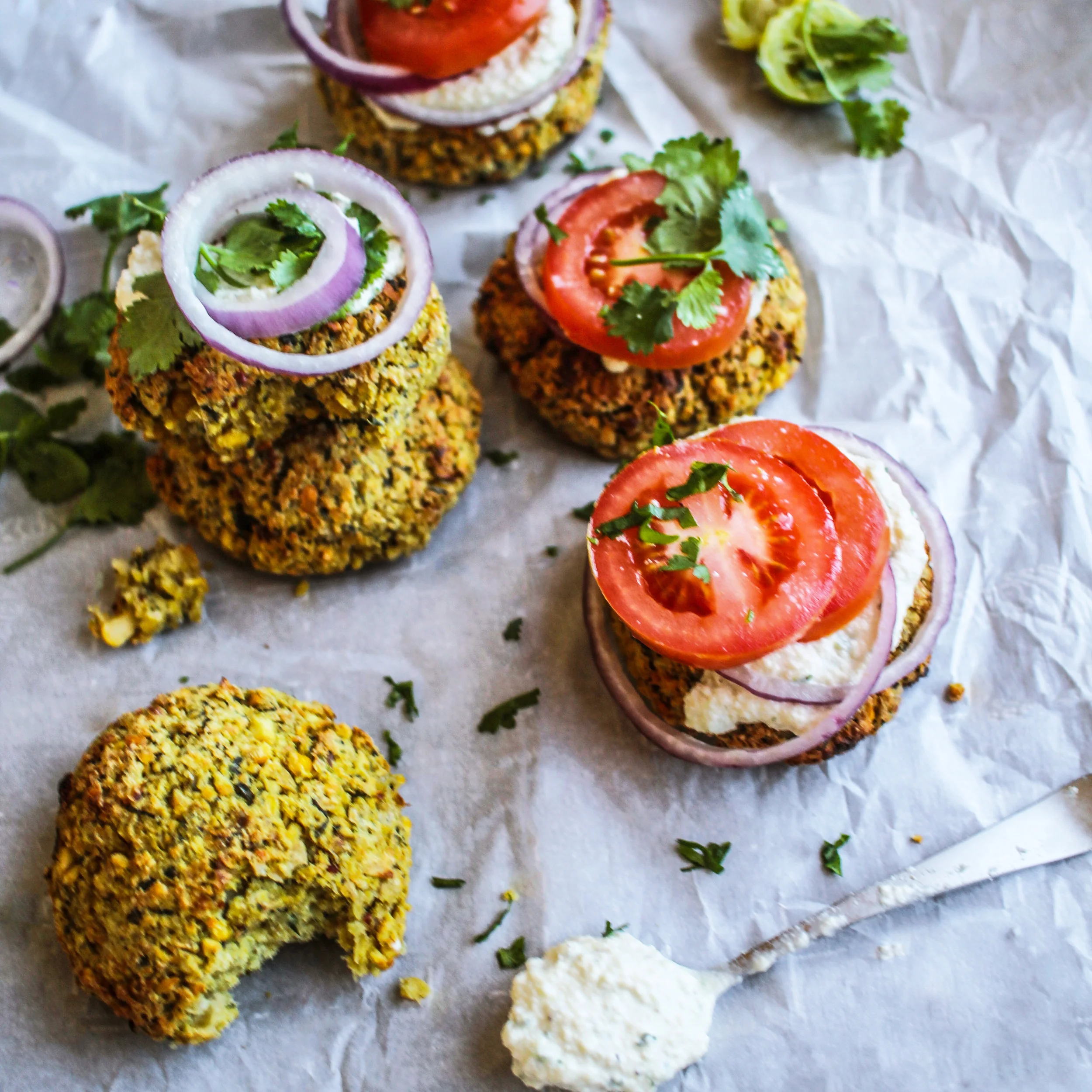 Falafel Burgers with Cashew Tzatziki