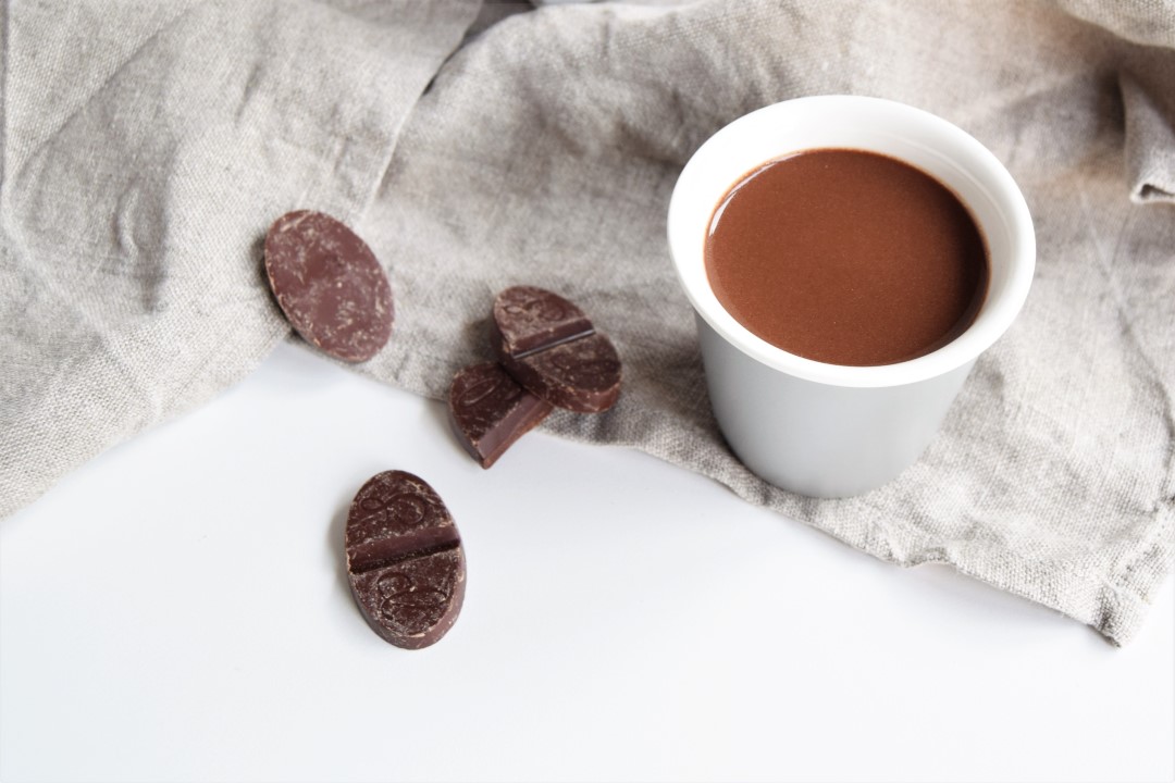 Cup of Calm Cocoa drinking chocolate with single origin dark chocolate
