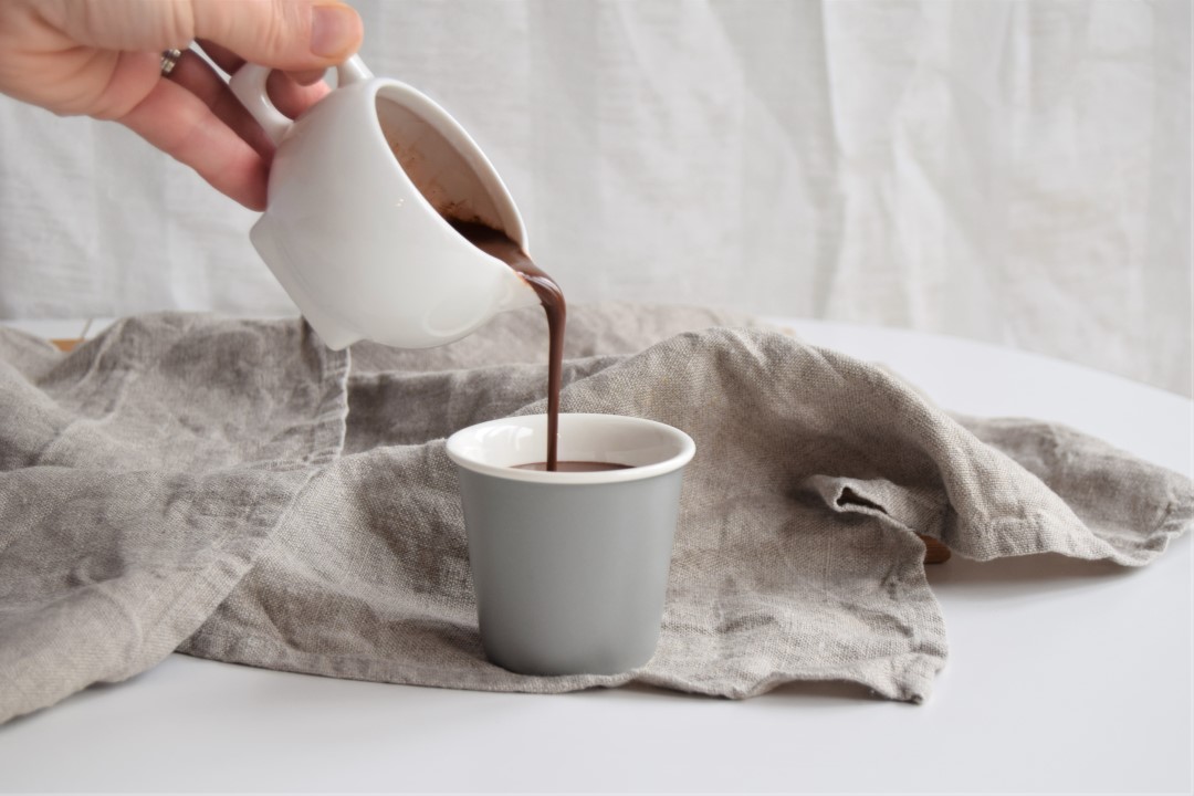 Pouring drinking chocolate into cup