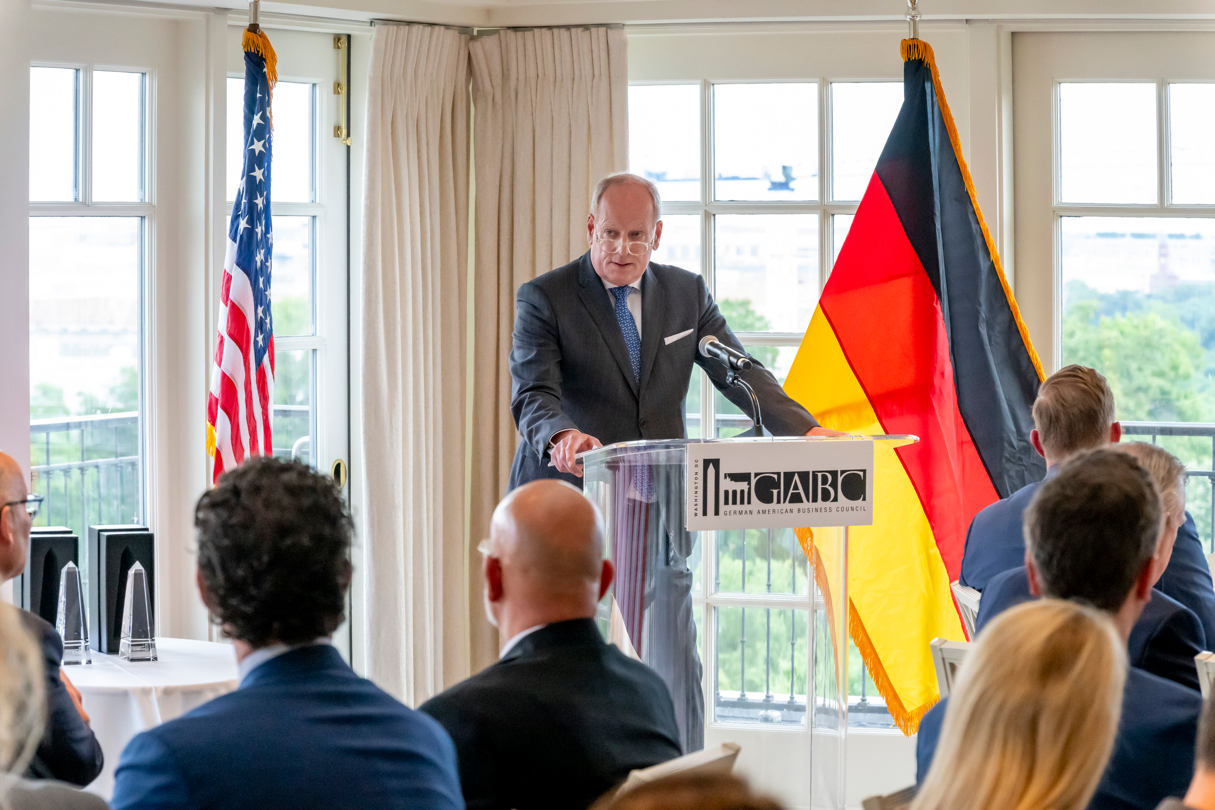  H.E. Jens Hanefeld giving remarks at the 2026 GABC Maifest Dinner and Leadership Award Presentation 