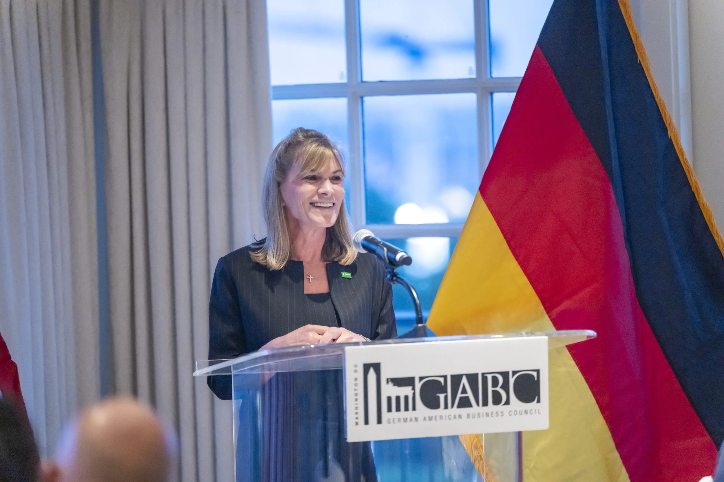  Heather Remley (BASF, CEO) accepting the 2026 GABC Leadership Award at the Maifest Dinner 