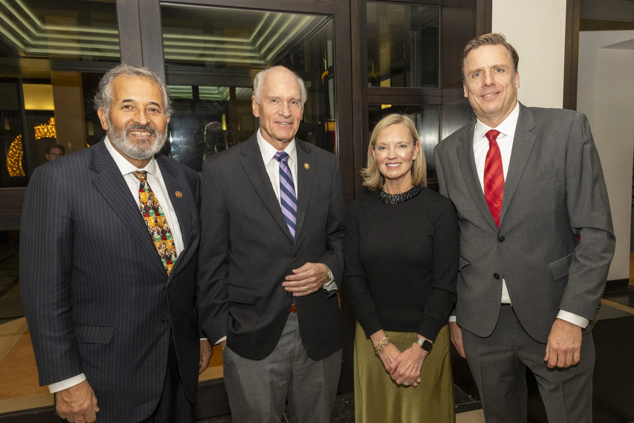  2025 Annual Membership Reception. From left: Rep. Juan Vargas (CA-52), Rep. William Keating (Co-Chair, German Congressional Caucus), Ann Fairchild (Siemens USA), Ulrich (Uli) Gamerdinger (GABC) 