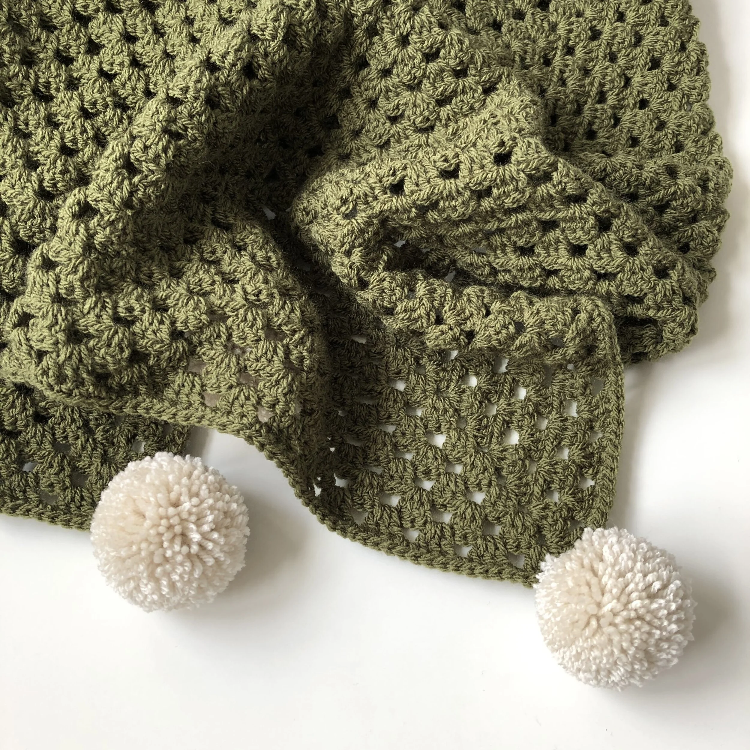 Pom-Pom Baby Blanket (Khaki & Stone)