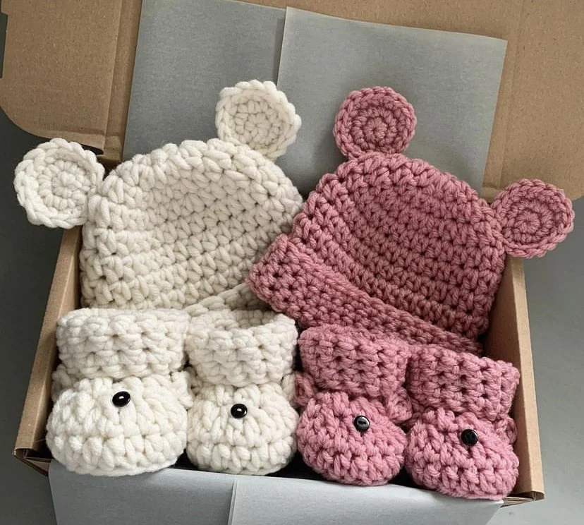 Pale Rose Pink Hat & Boot Set (Pom-Pom OR Bear)