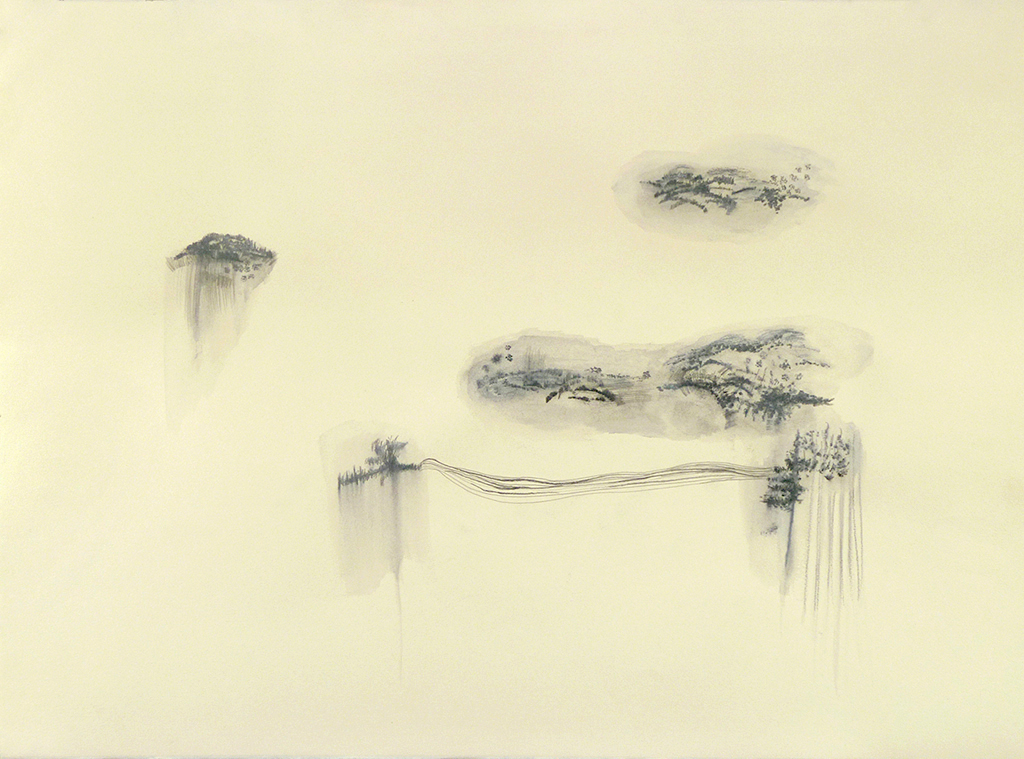   Floating Worlds  series, graphite on colour paper, 22 x 30 inches 