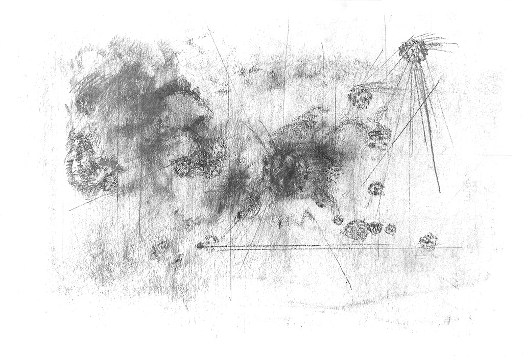   Floating Worlds  series, graphite on paper, 15 x 22 inches 