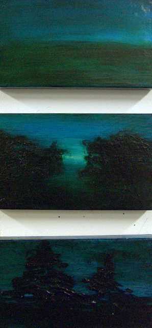  Postcard series 28, 2008, oil on woodblock, 18 x 6 inches overall  