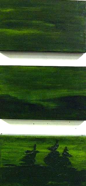  Postcard series 29, 2008, oil on woodblock, 18 x 6 inches overall 
