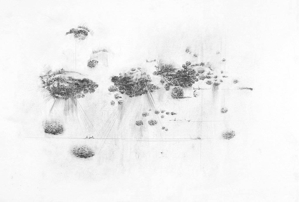floating worlds series, graphite on paper, 15" x 22 "2011 