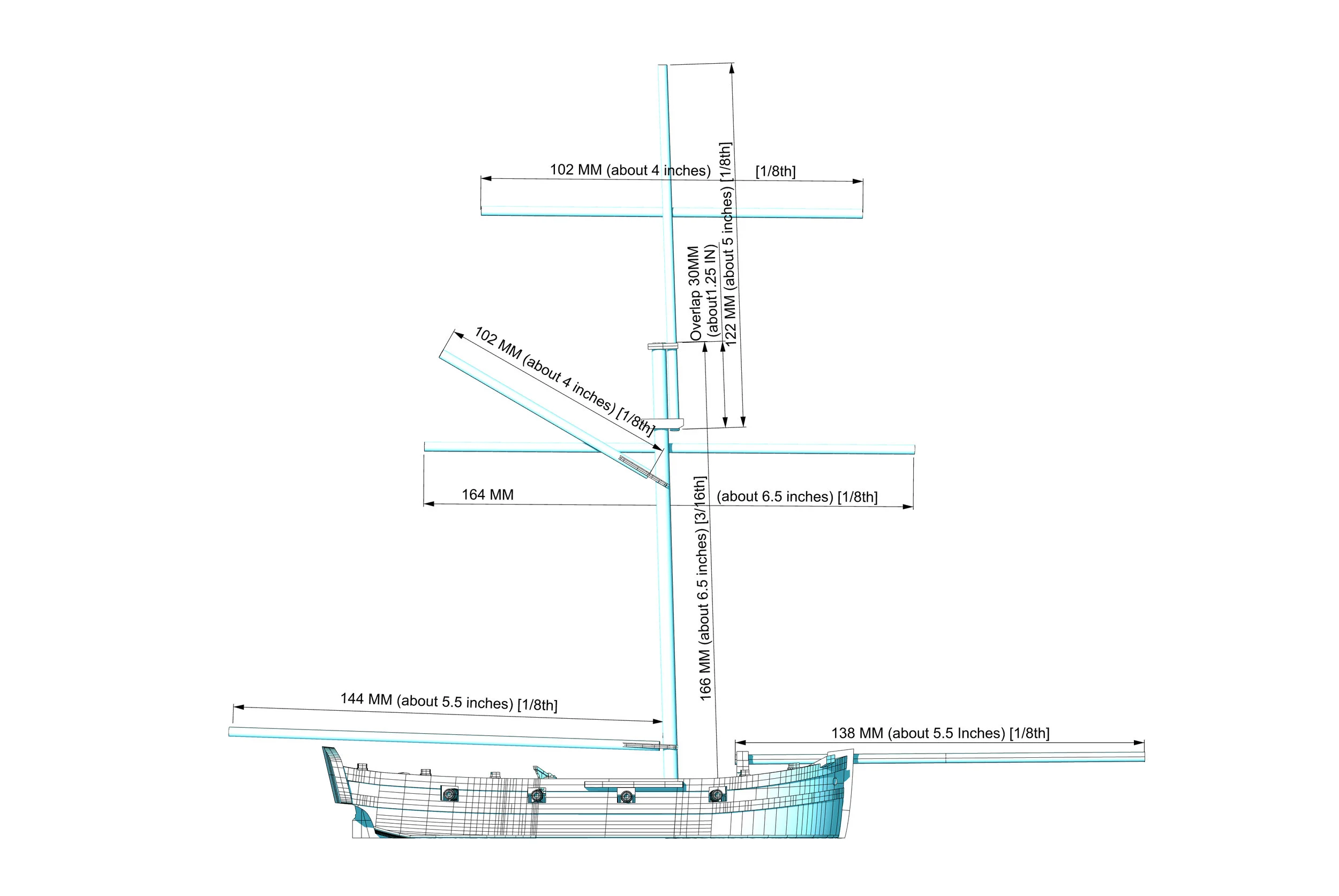 8-gun Flush Deck Cutter (After HM cutter Sherbourne) : Standard 15-20 MM scale 3D-printed gaming miniature kit