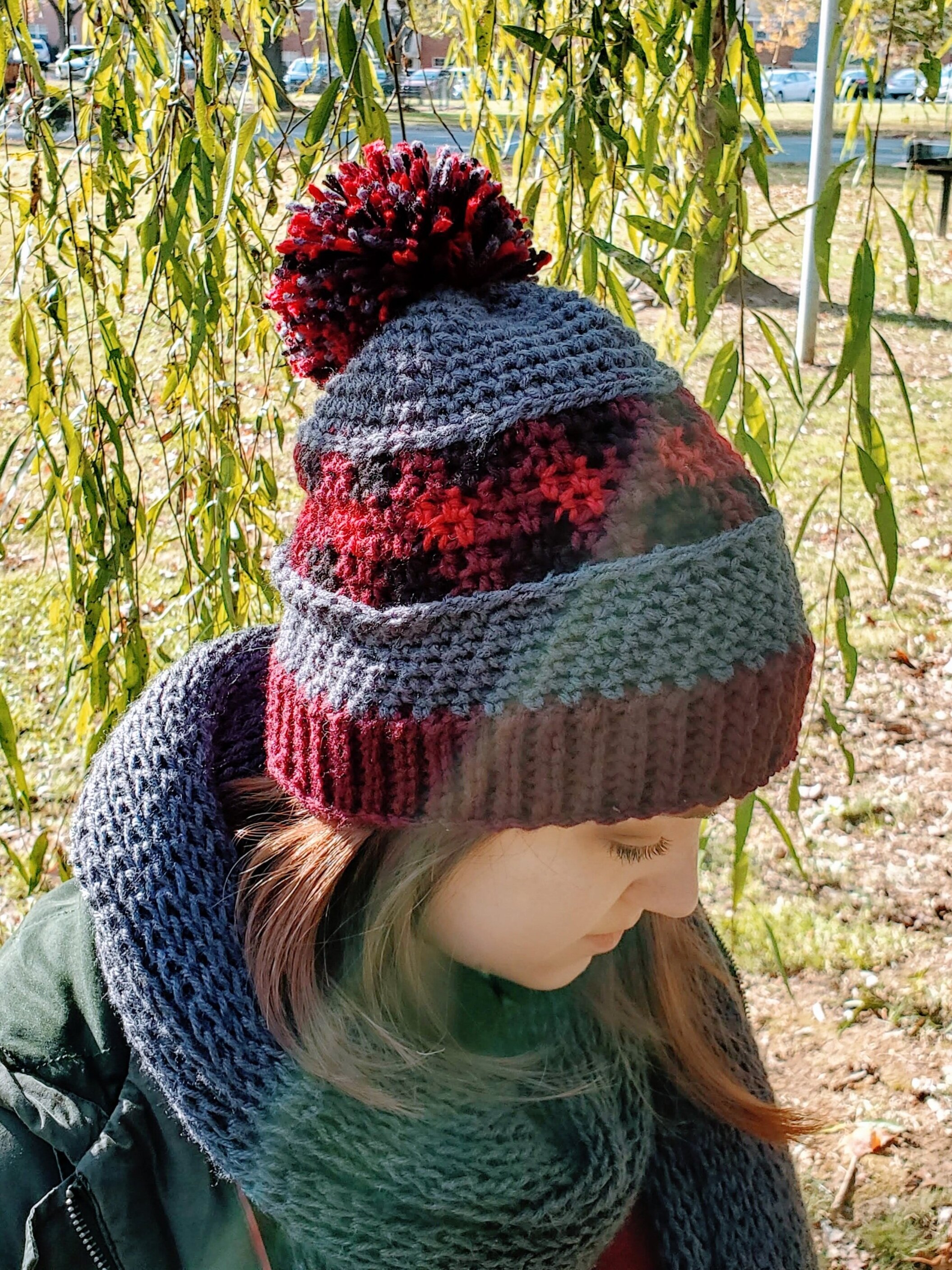 Plaid Cutout Crochet Beanie Free 