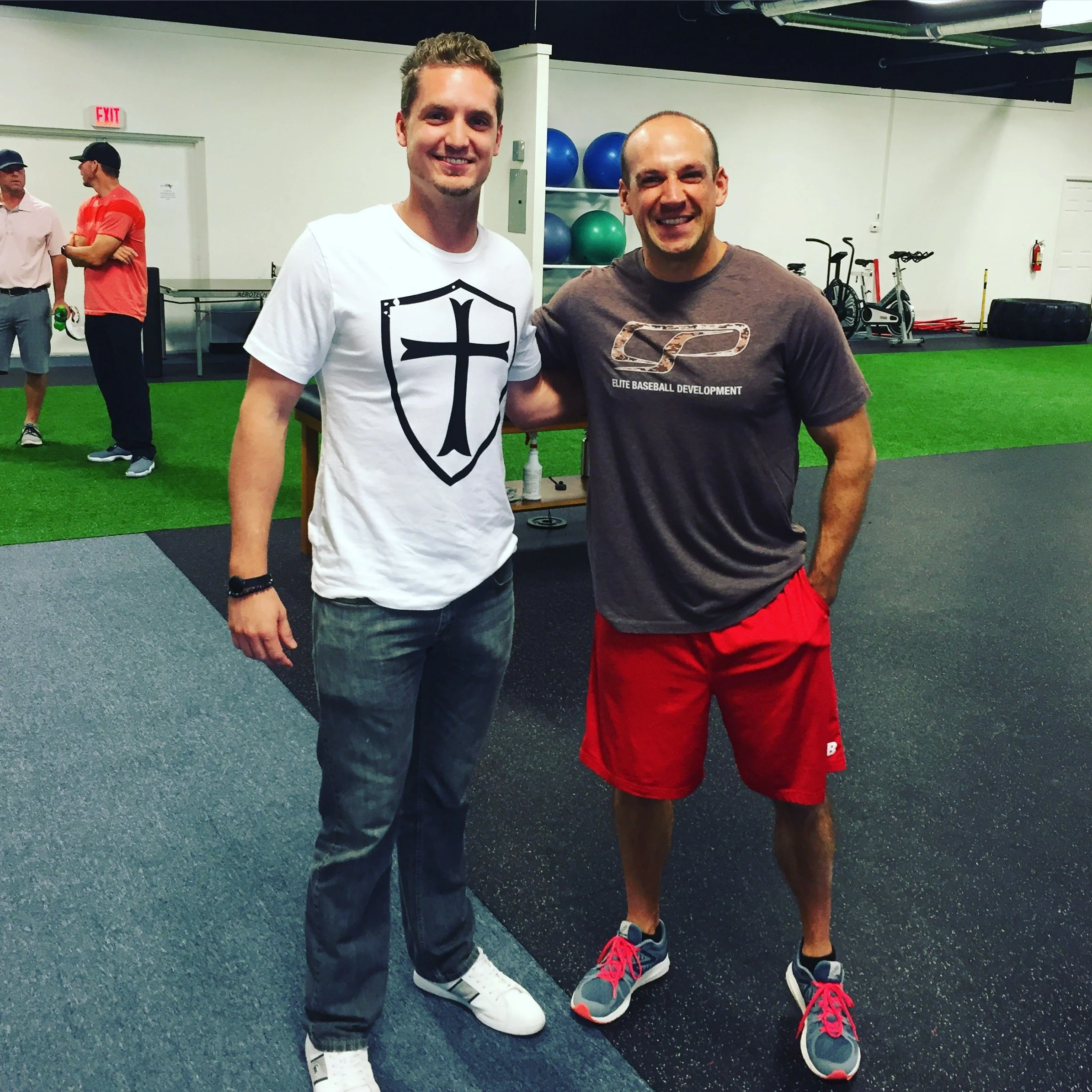 Perform24 founder Levi Jaeckel with strength coach Eric Cressey during a visit to Cressey Sports Performance in 2015.