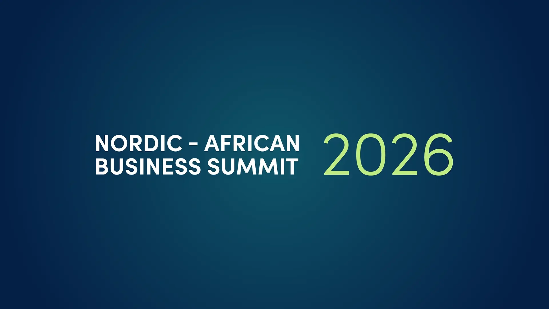 Digital graphic with dark blue background displaying the text 'Nordic - African Business Summit 2026' in white and light green.
