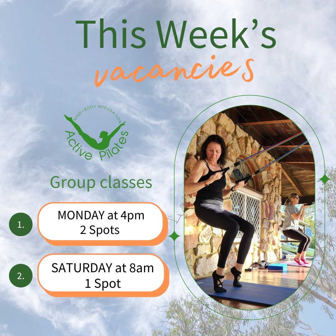 Check out this week's group class vacancies! 😄🧘&zwj;♀️

🗓️ MONDAY - 4pm - All Fitness Levels - 2 spots available
🗓️ SATURDAY - 8am - Barre Fusion - 1 spot available

Who's in? 💪🤸&zwj;♀️
.
.
.
#activepilateswa #geraldton #lovegeraldton #pilatesa