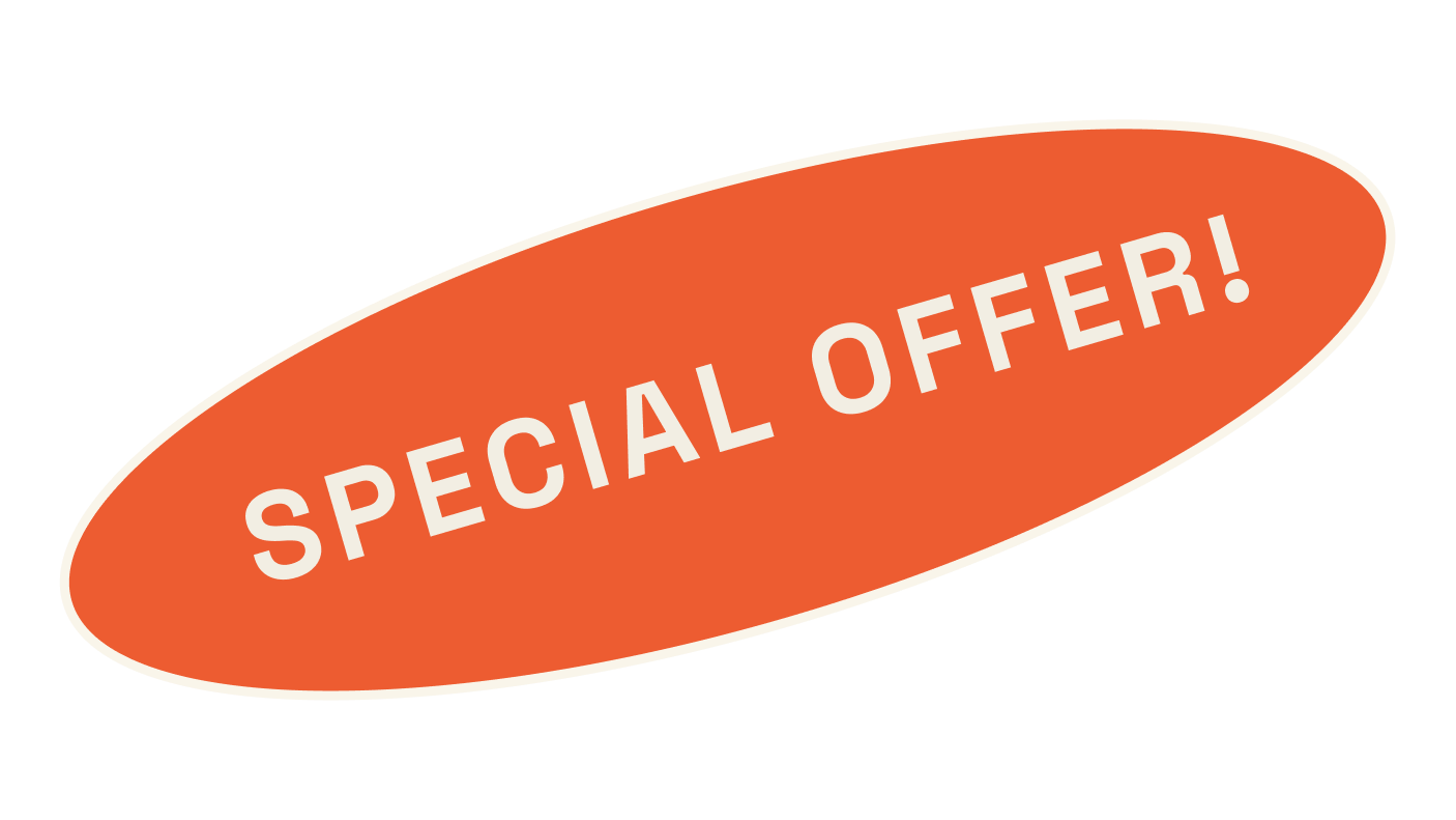 Orange oval badge with white text that says 'Special Offer!'