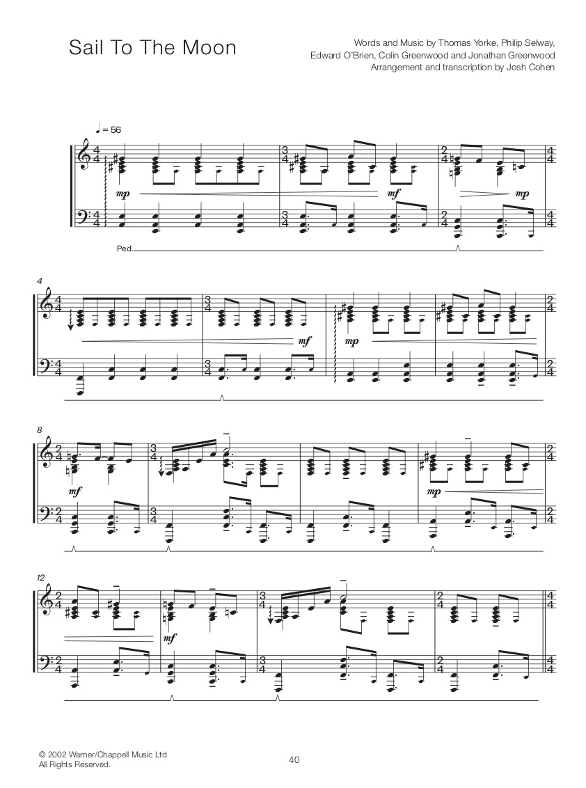 Radiohead For Solo Piano Limited Edition Signed And Numbered Josh Cohen