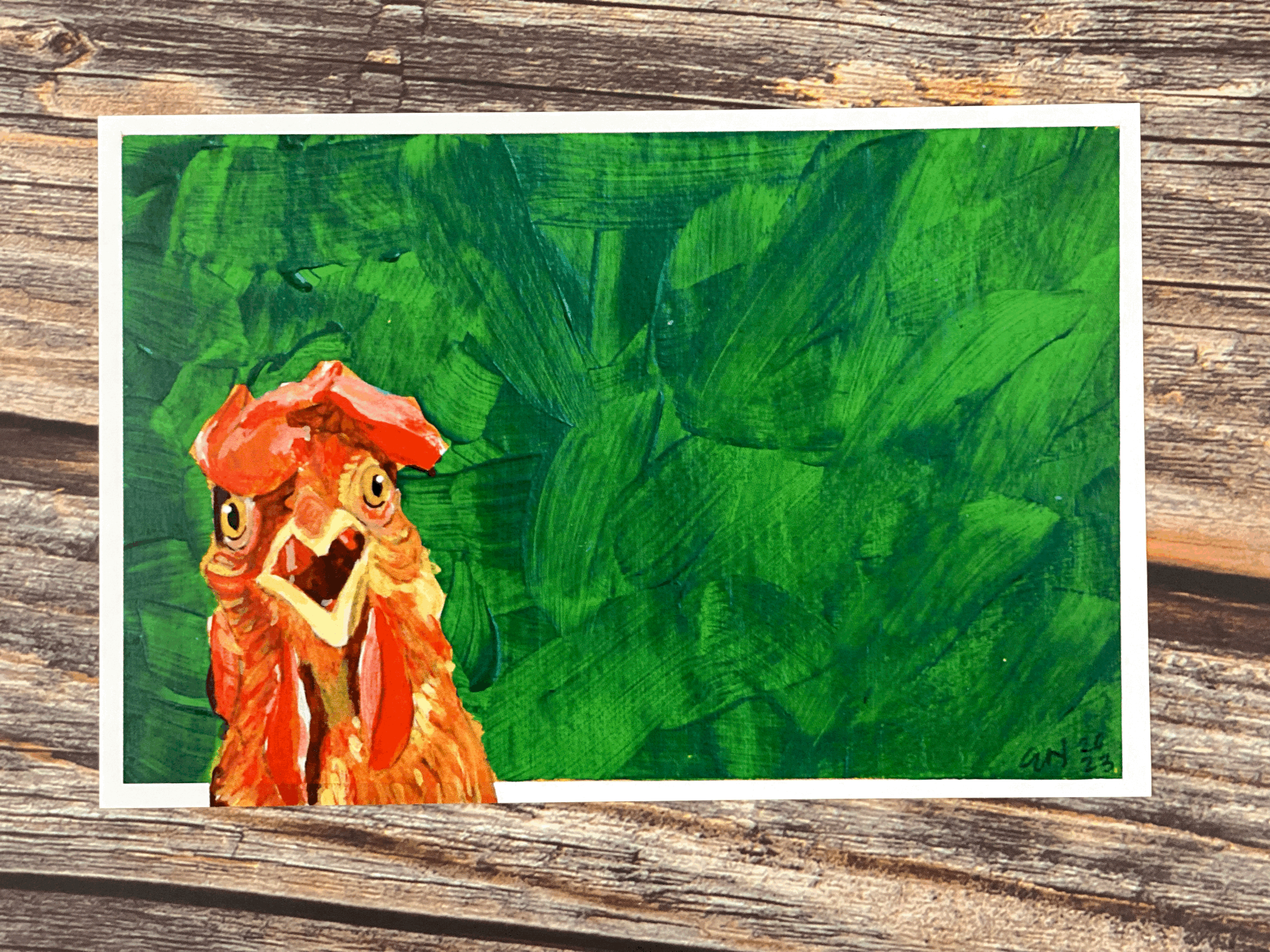 Unhinged Chicken Green Background