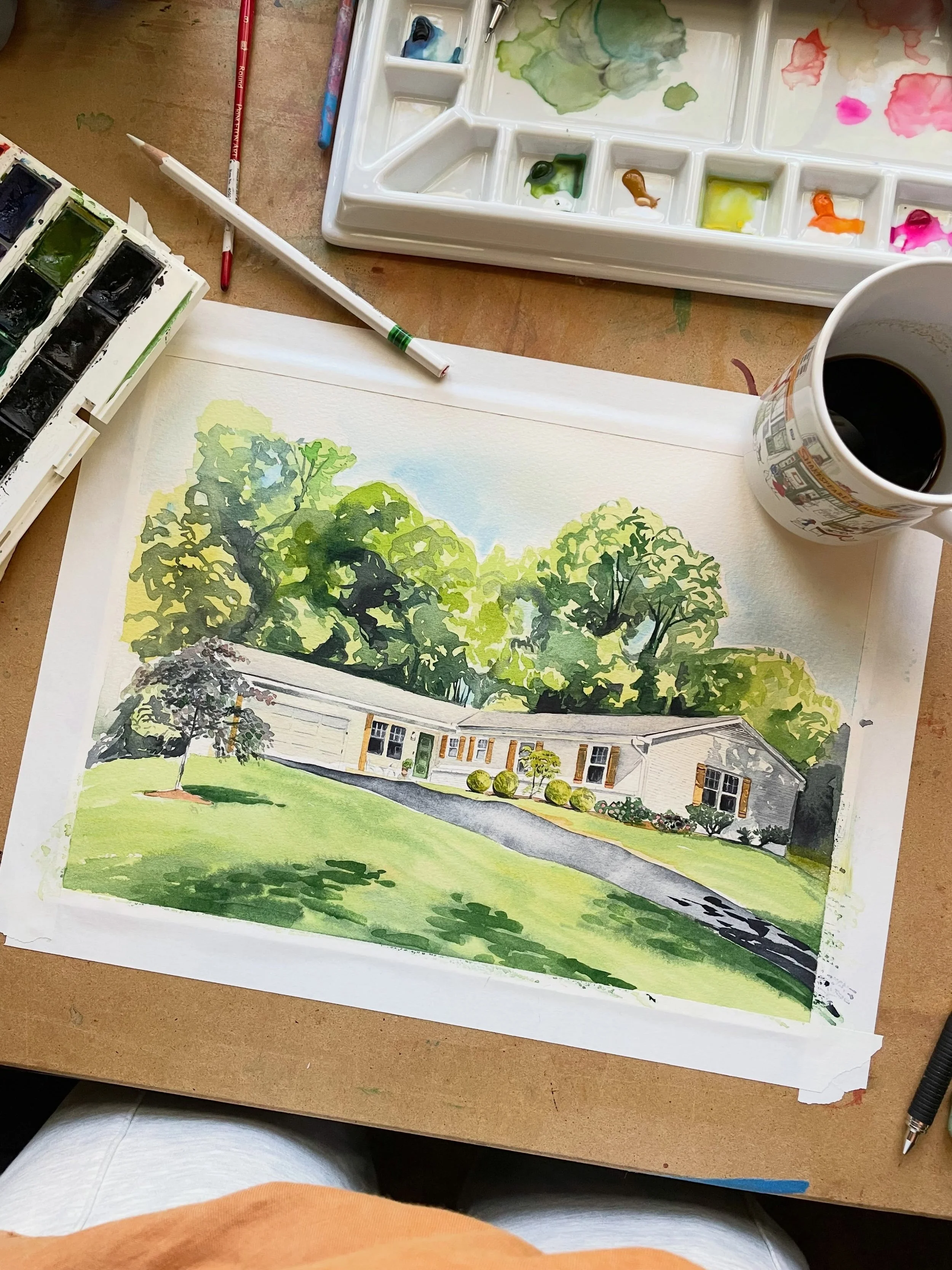 Bucolic watercolor house portrait ✨

8x10/ 9x12 house portrait- $175- $225 ea.

DM me for info