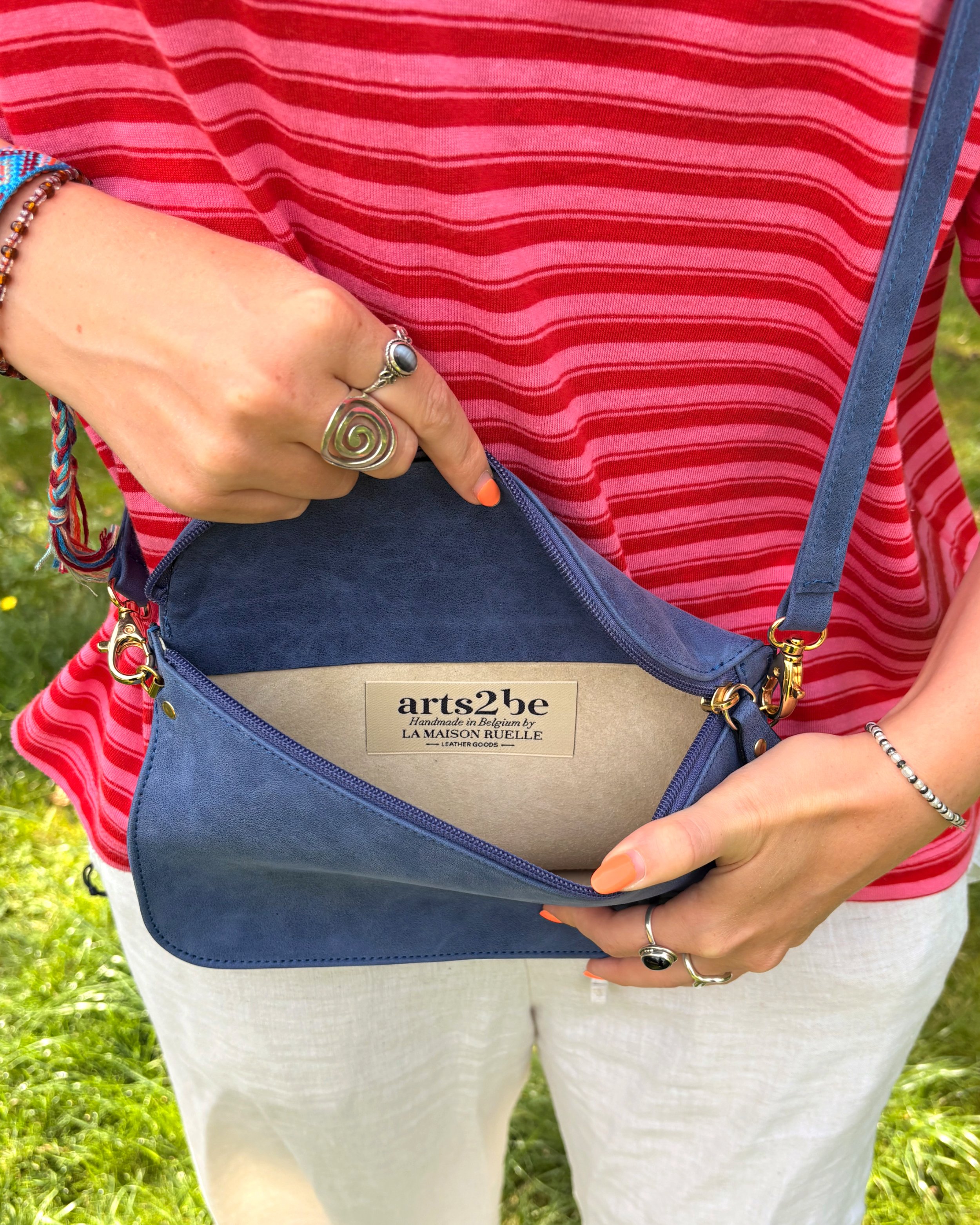 Sac Stéphanie cuir bleu jeans intérieur