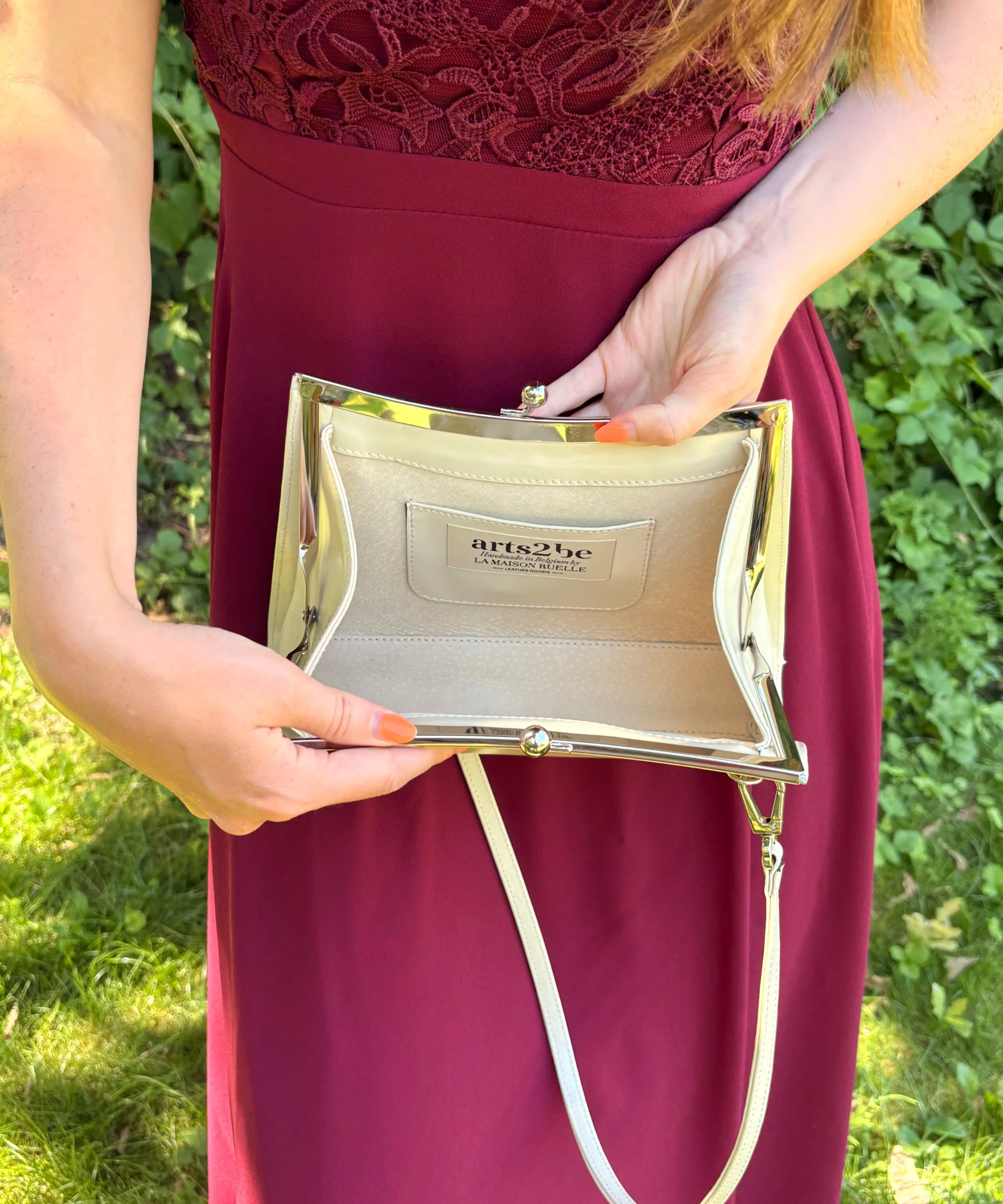 sac Aretha cuir Beige vernis intérieur