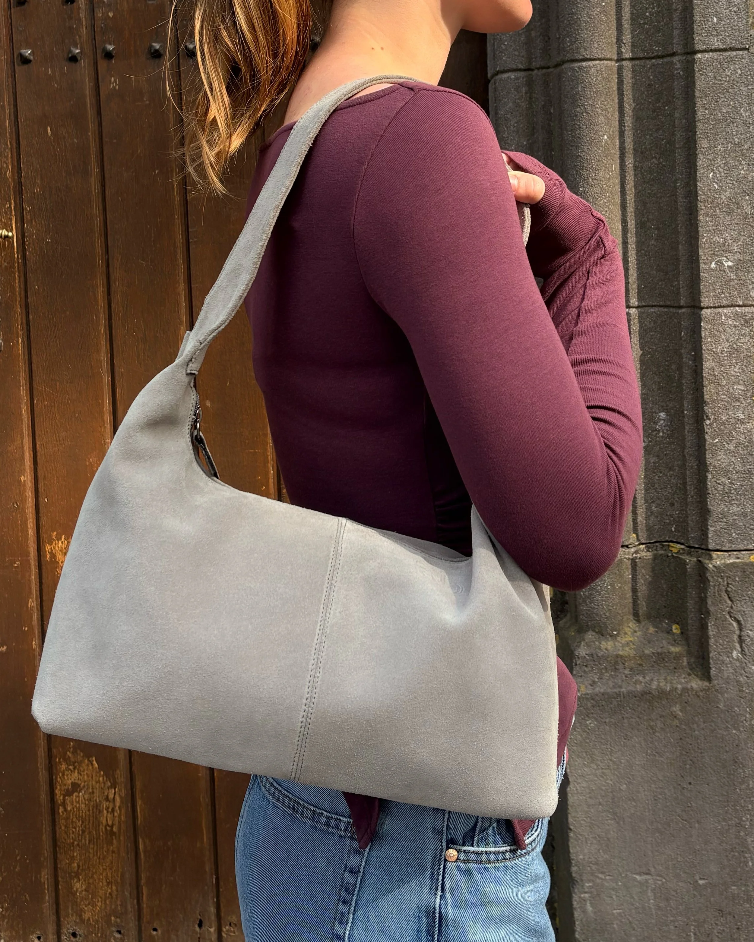 Sac en daim gris, modèle Milla