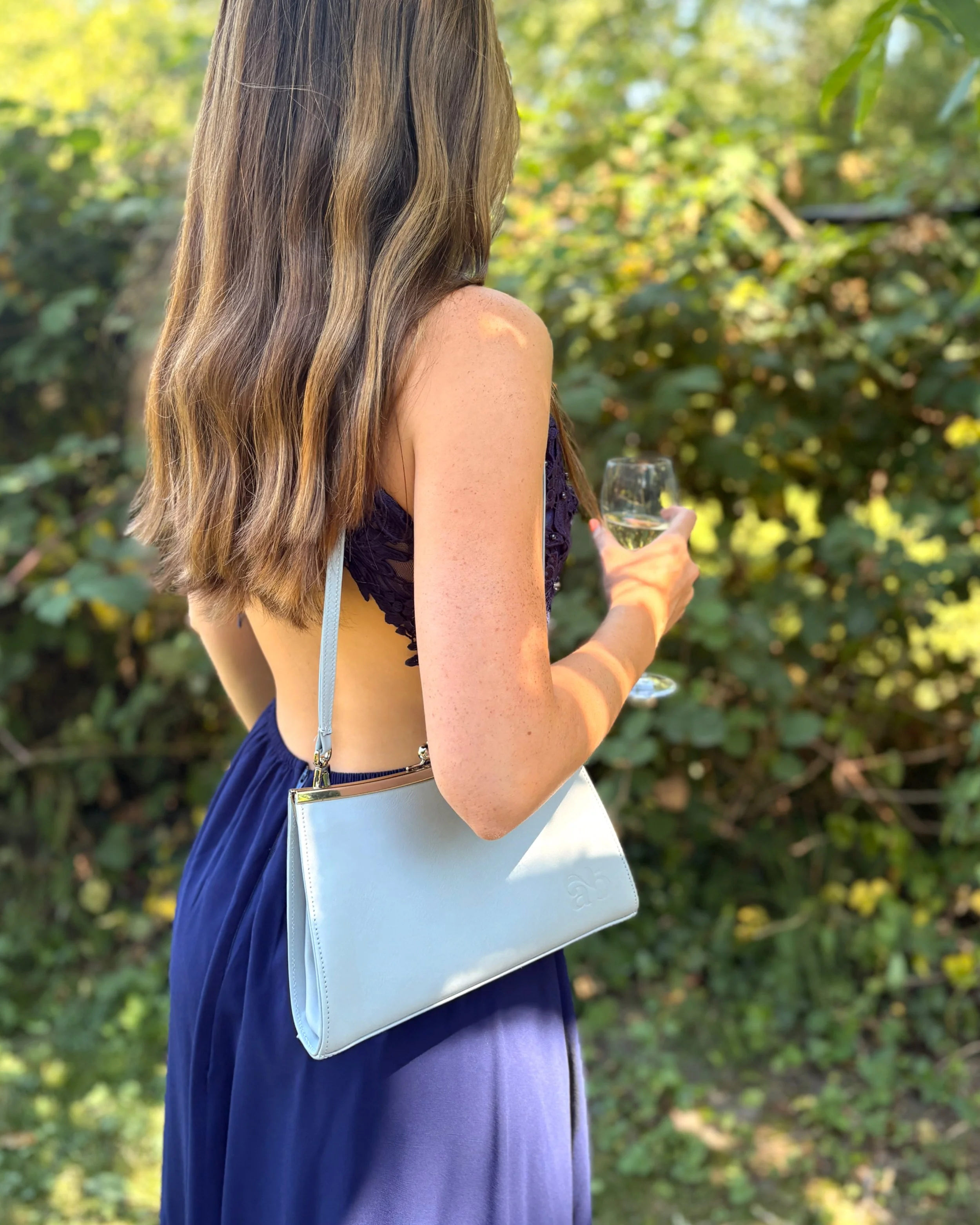 Sac Aretha cuir veau Bleu glacier