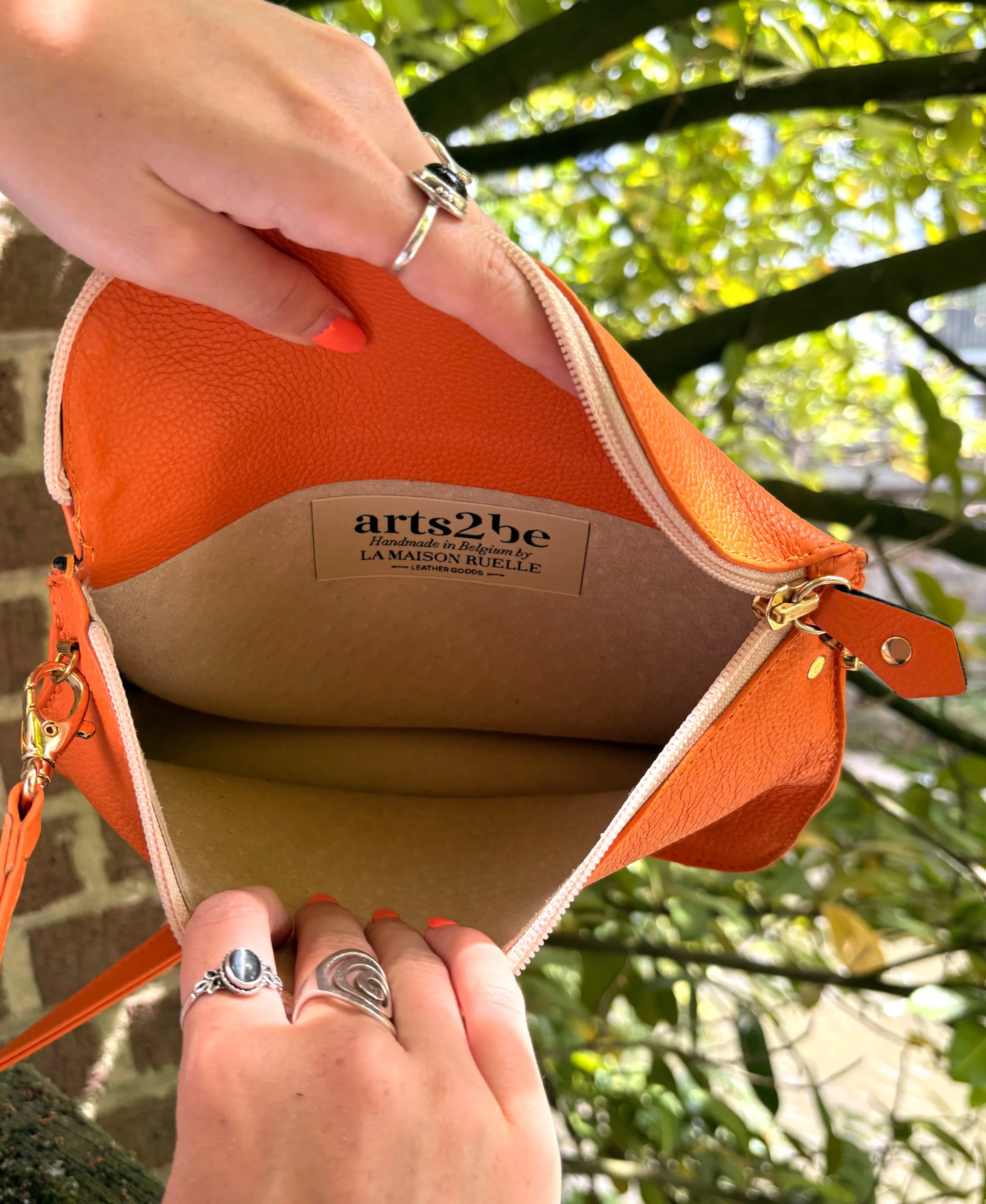 Sac Stéphanie cuir Orange grainé intérieur