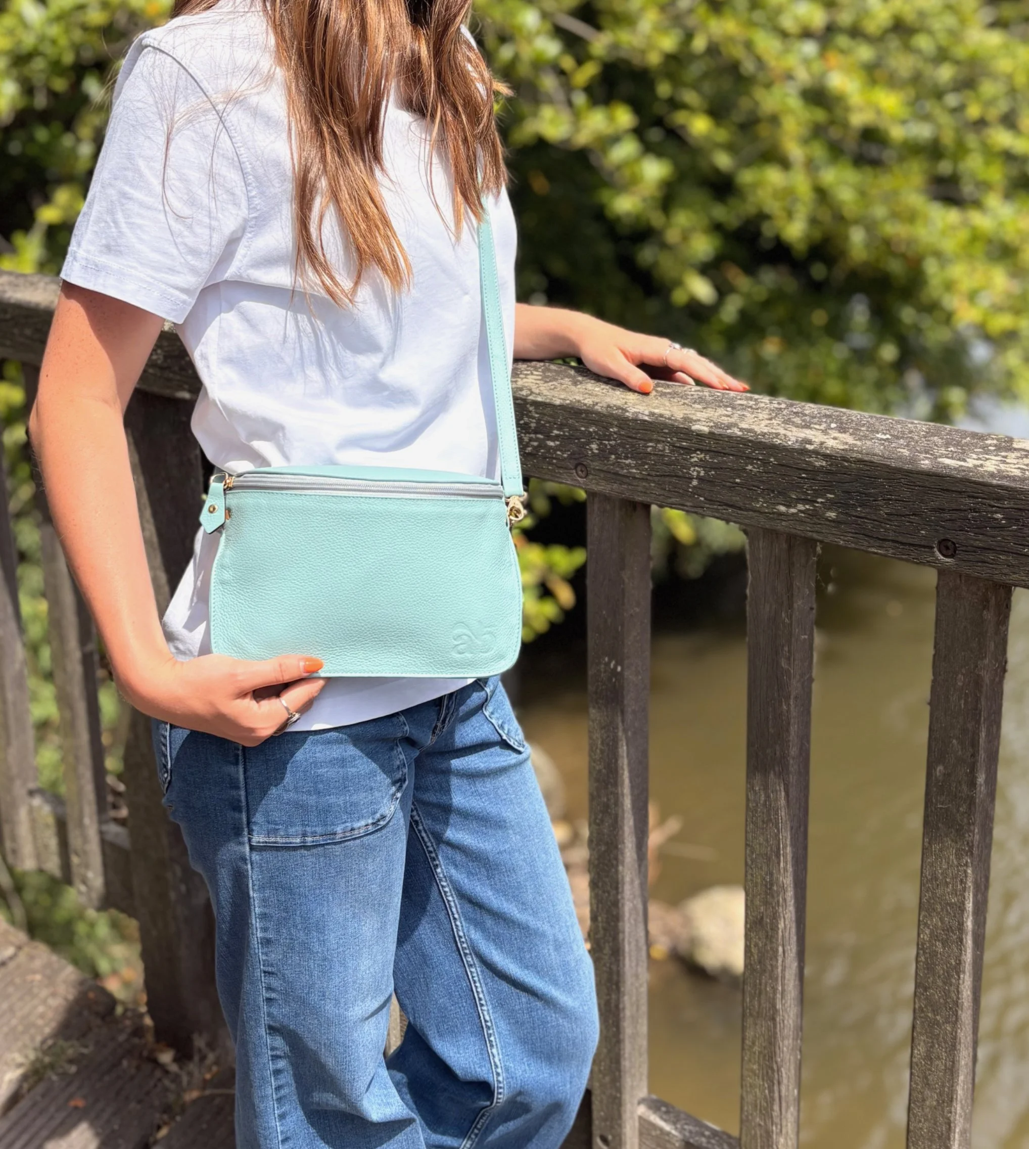 Sac Stephanie cuir bleu clair grainé