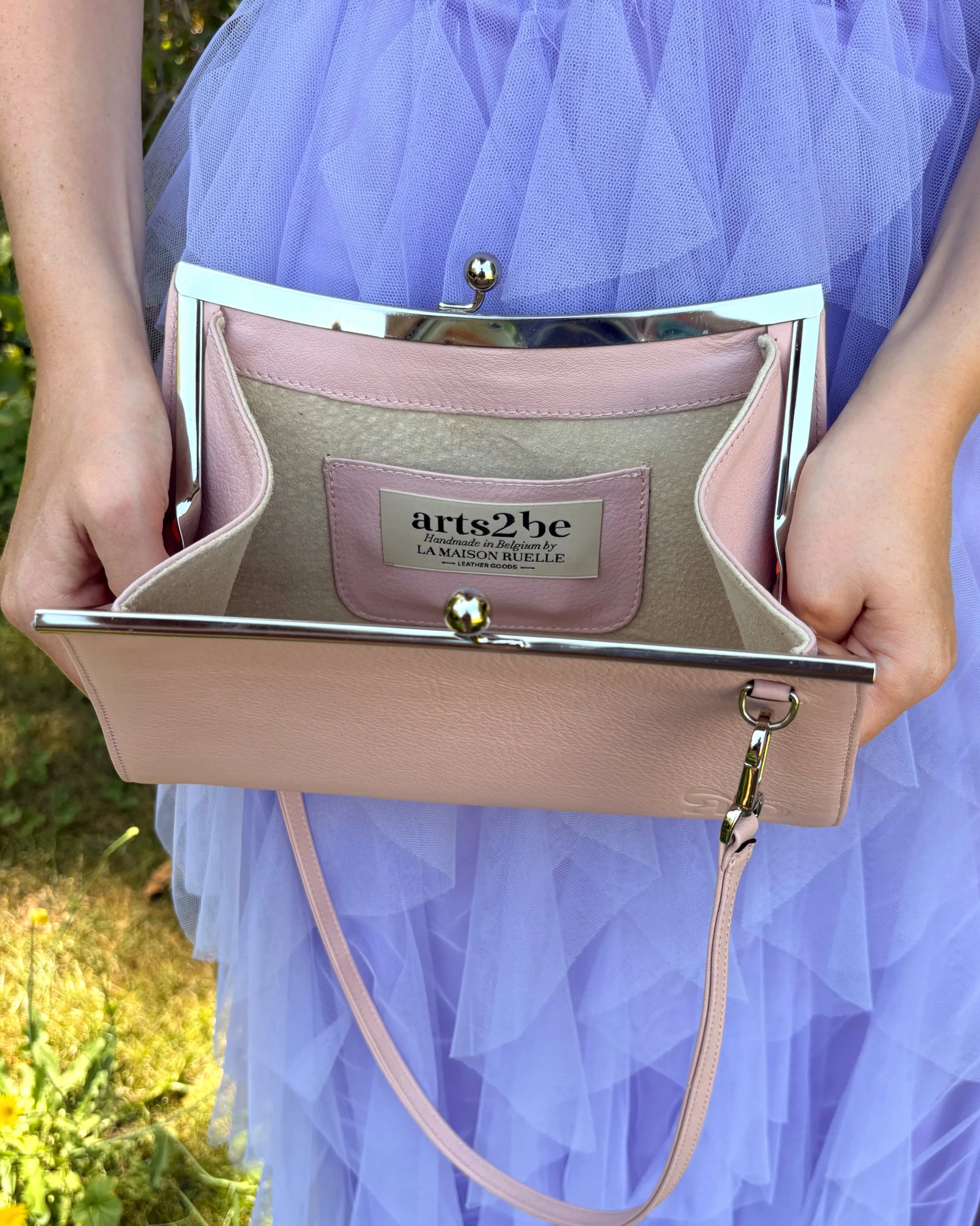 Sac Aretha cuir veau Rose pâle intérieur