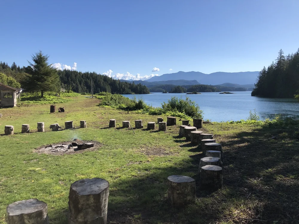  A group circle and the view from Village Island.  