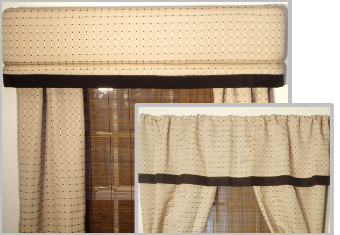 We purchased at a discount store for $11 this set of curtains and valance. These two photographs show the curtains with the valence and the curtains with the Top Banana Cornice. All we did was cover the cornice with the valance It was easy. Which window treatment covering do you prefer. And remember, it does not always have to be expensive to create a wonderful window treatment.