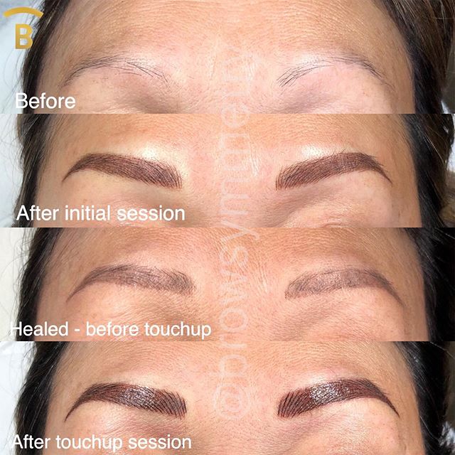 Check out my client&rsquo;s amazing brow transformation! 😍// Both microblading and powder techniques are a 2 step procedure.  Minor adjustments to shape and color will be made during the touch up session, which takes place 4-8 weeks after the initia